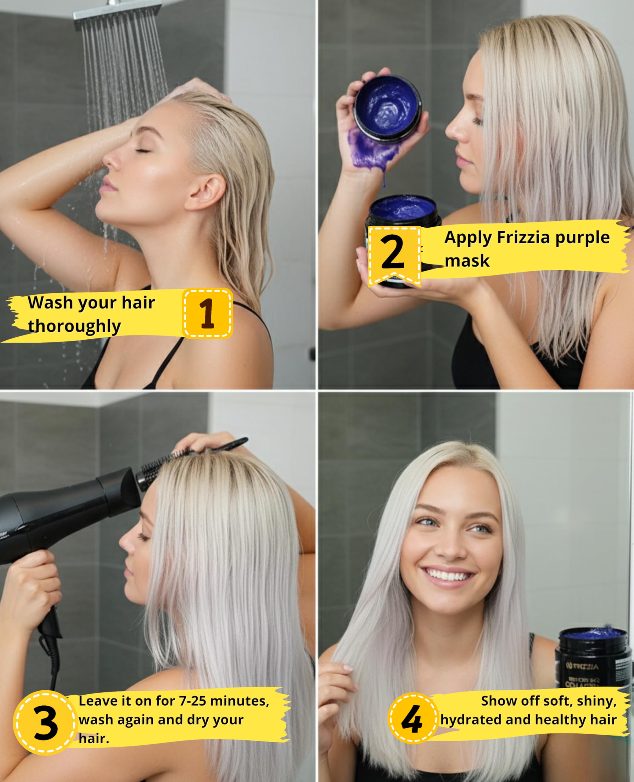 Frizzia ULTRA Collagen Hair Mask – Easy to Use Hydration, Shine & Anti-Frizz (500 ml, Purple)