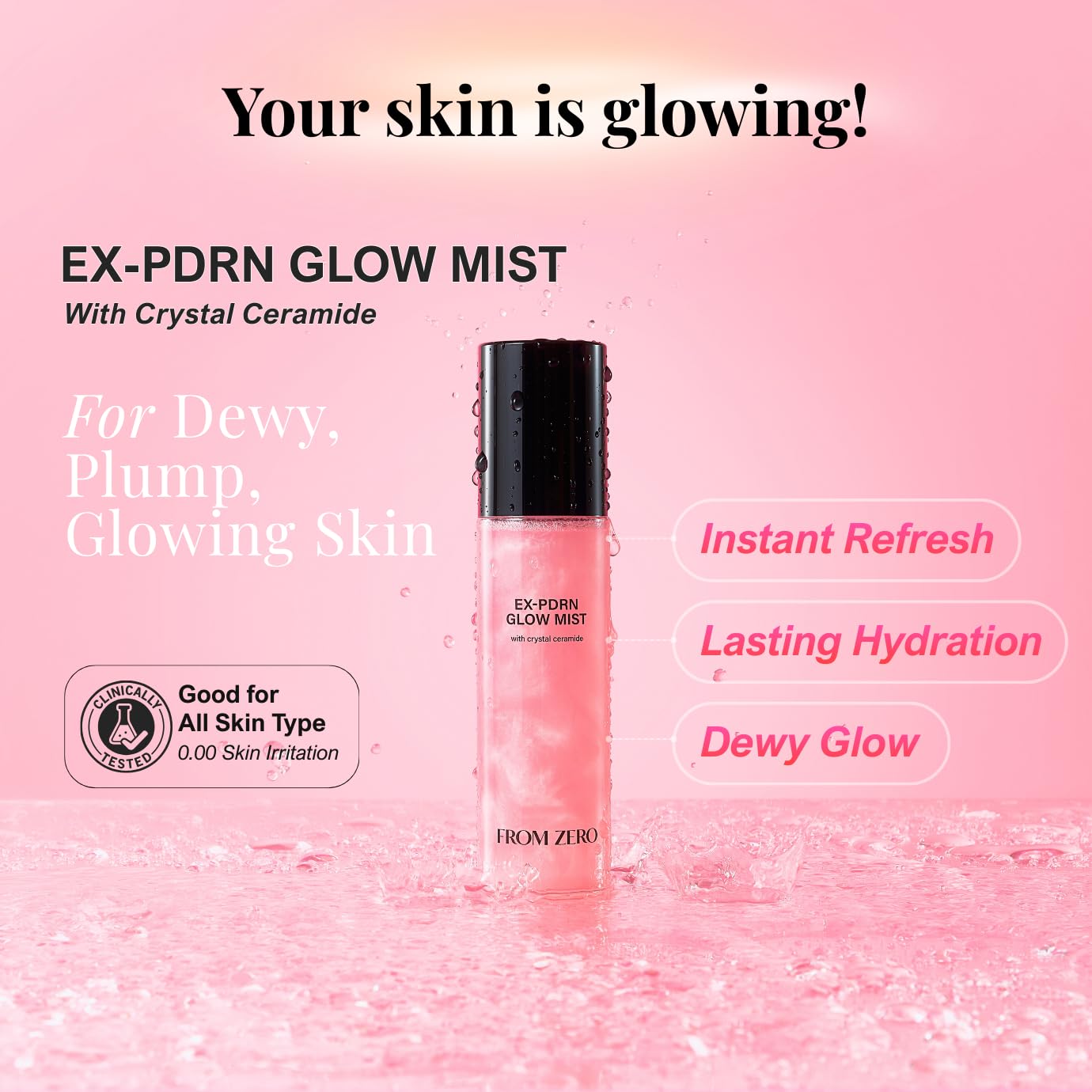 FROM ZERO EX-PDRN Glow Mist: Pink Ceramide Toner Spray for Hydration & Glass Skin
