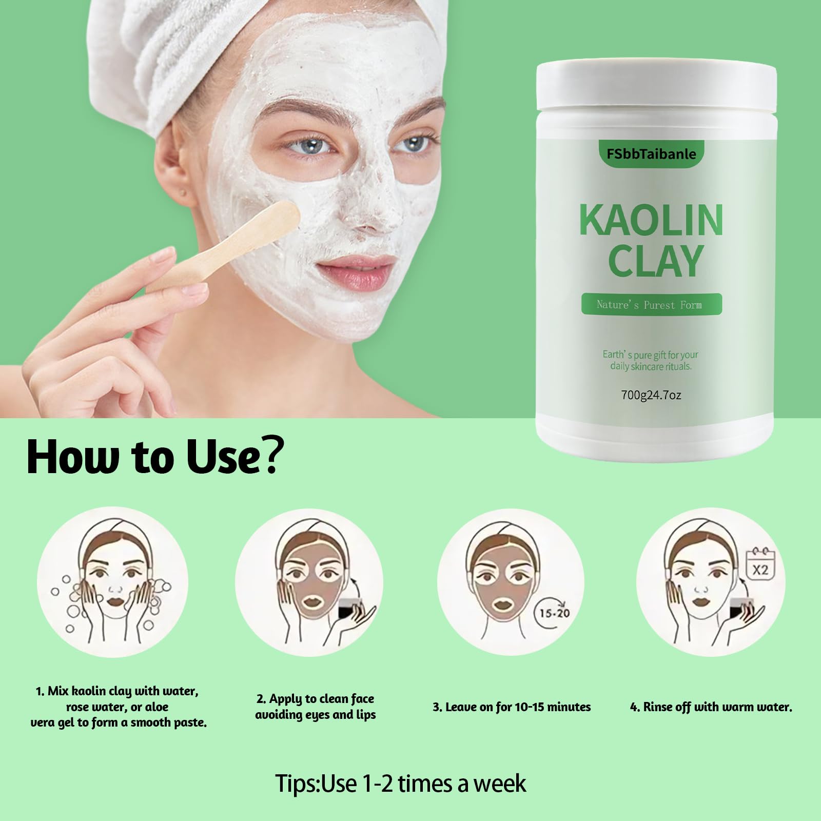 FSbbTaibanle White Kaolin Clay Powder – Ultra-Fine Cosmetic Grade, 32 oz for DIY Skincare
