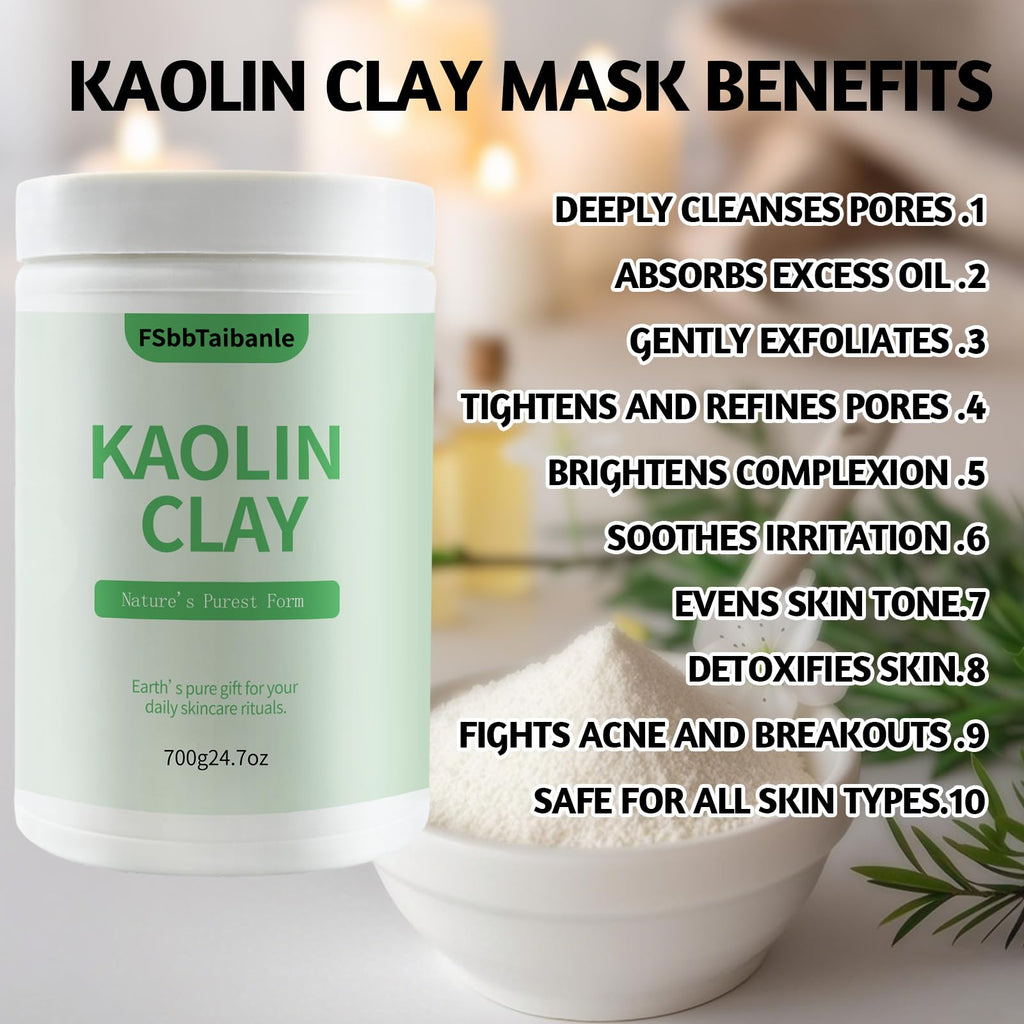 FSbbTaibanle White Kaolin Clay Powder – Ultra-Fine Cosmetic Grade, 32 oz for DIY Skincare
