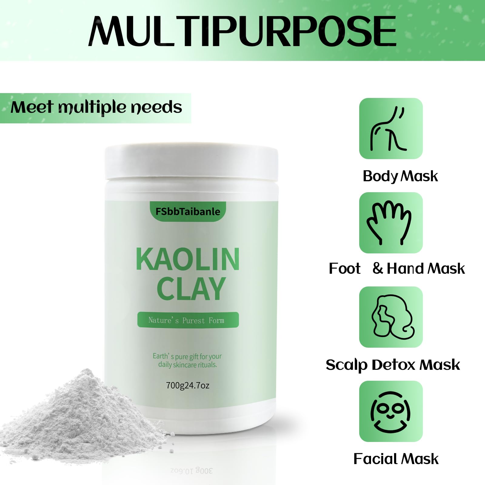 FSbbTaibanle White Kaolin Clay Powder – Ultra-Fine Cosmetic Grade, 32 oz for DIY Skincare