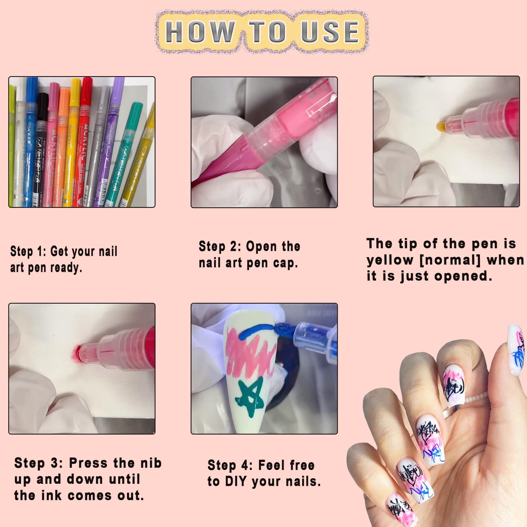 FSpronail Nail Art Pens – 12 Colors with 1mm Fine Point for DIY Nail Art