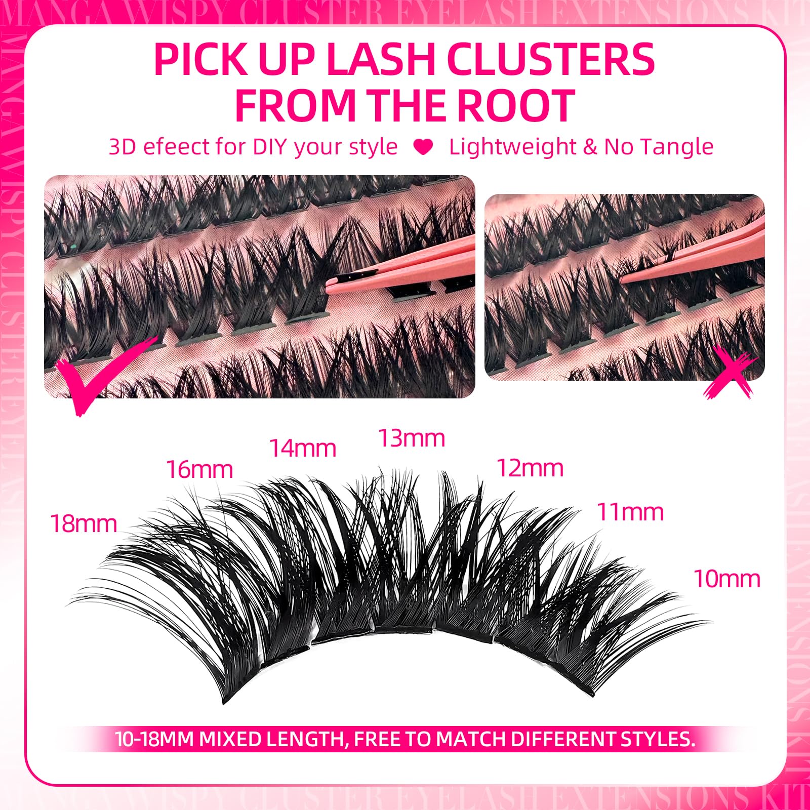 FTBZCF Lash Clusters Kit – 336pcs DIY 200D 10–18mm Lashes with Bond Seal & Tools