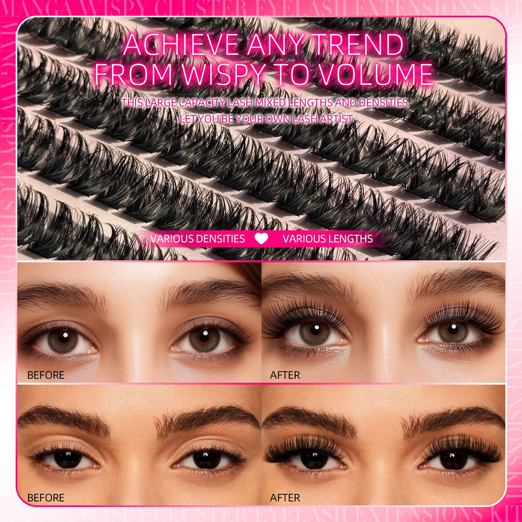 FTBZCF Lash Clusters 336pc DIY Manga Wispy Lashes 10-18mm 200D