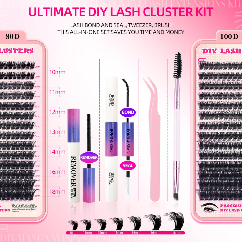 FTBZCF Lash Clusters Kit – 336pcs DIY 200D 10–18mm Lashes with Bond Seal & Tools