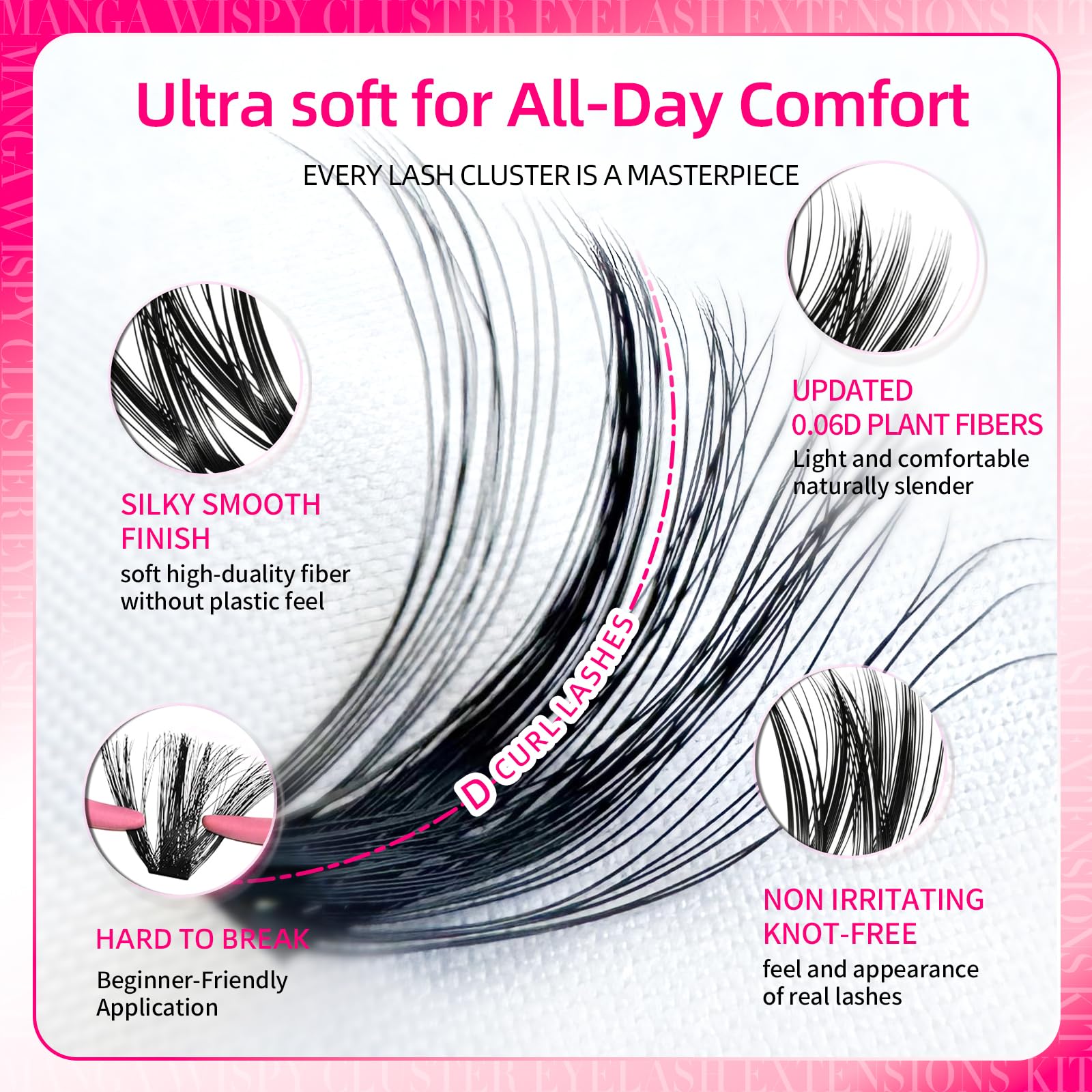 FTBZCF Lash Clusters Kit — 518pcs, 80D & 100D Natural Fluffy D Curl, 10–18mm, DIY Manga Wispy