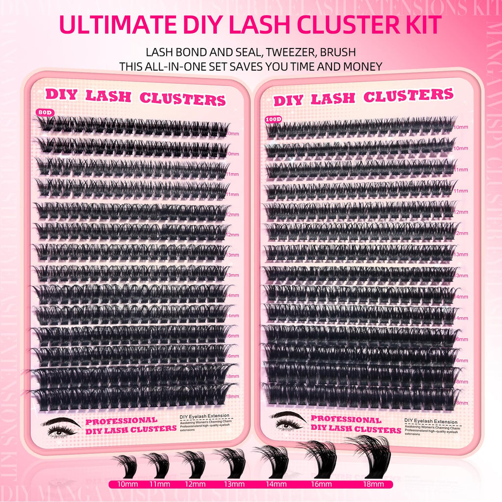 FTBZCF Lash Clusters – 504pcs 100D Natural Fluffy D Curl Lashes (10–18mm) DIY Manga Wispy Extensions