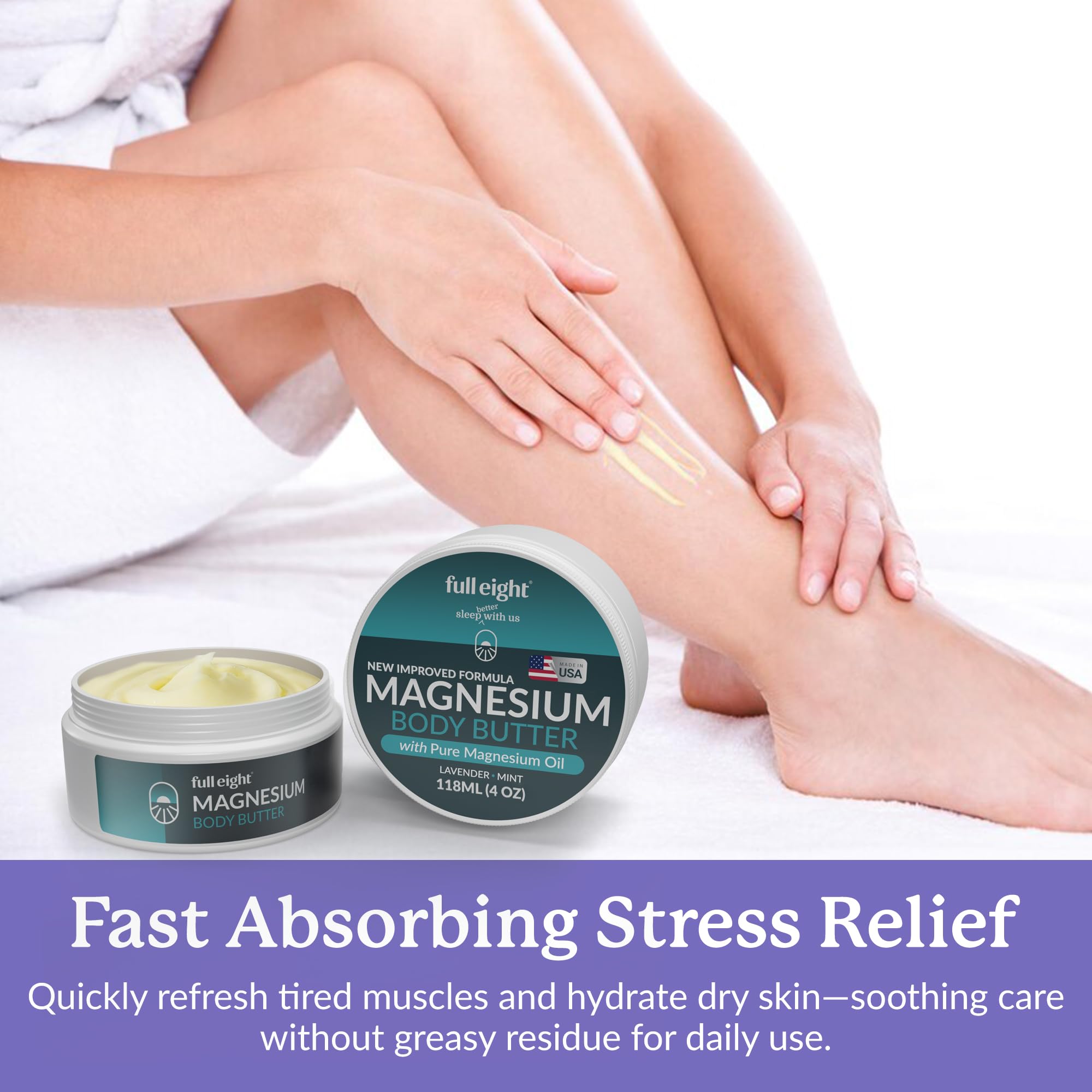 Full Eight Magnesium Body Butter with Pure Magnesium Oil – Leg Comfort & Sleep Support – 4oz