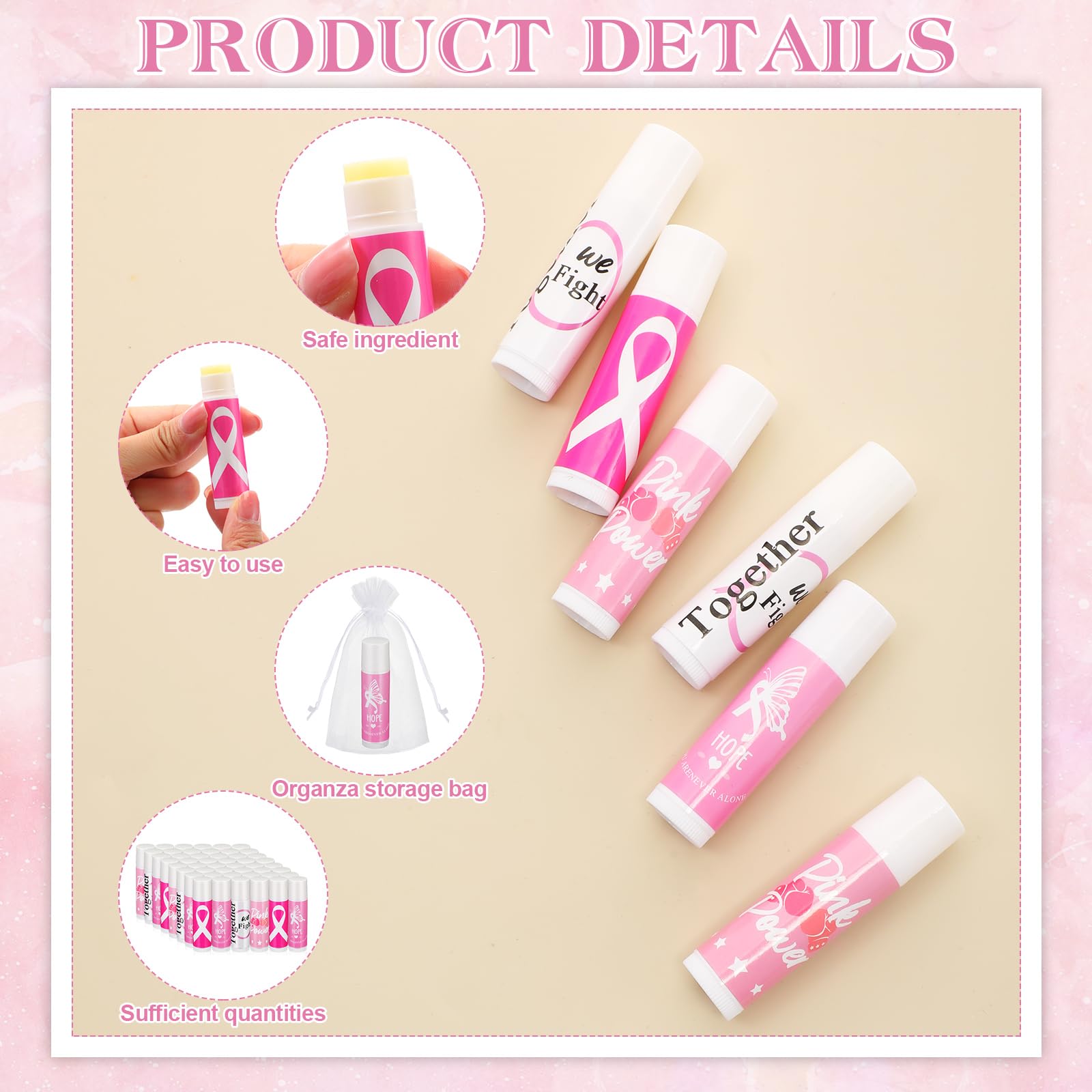 Fumete 50-Pack Pink Ribbon Breast Cancer Awareness Lip Balm