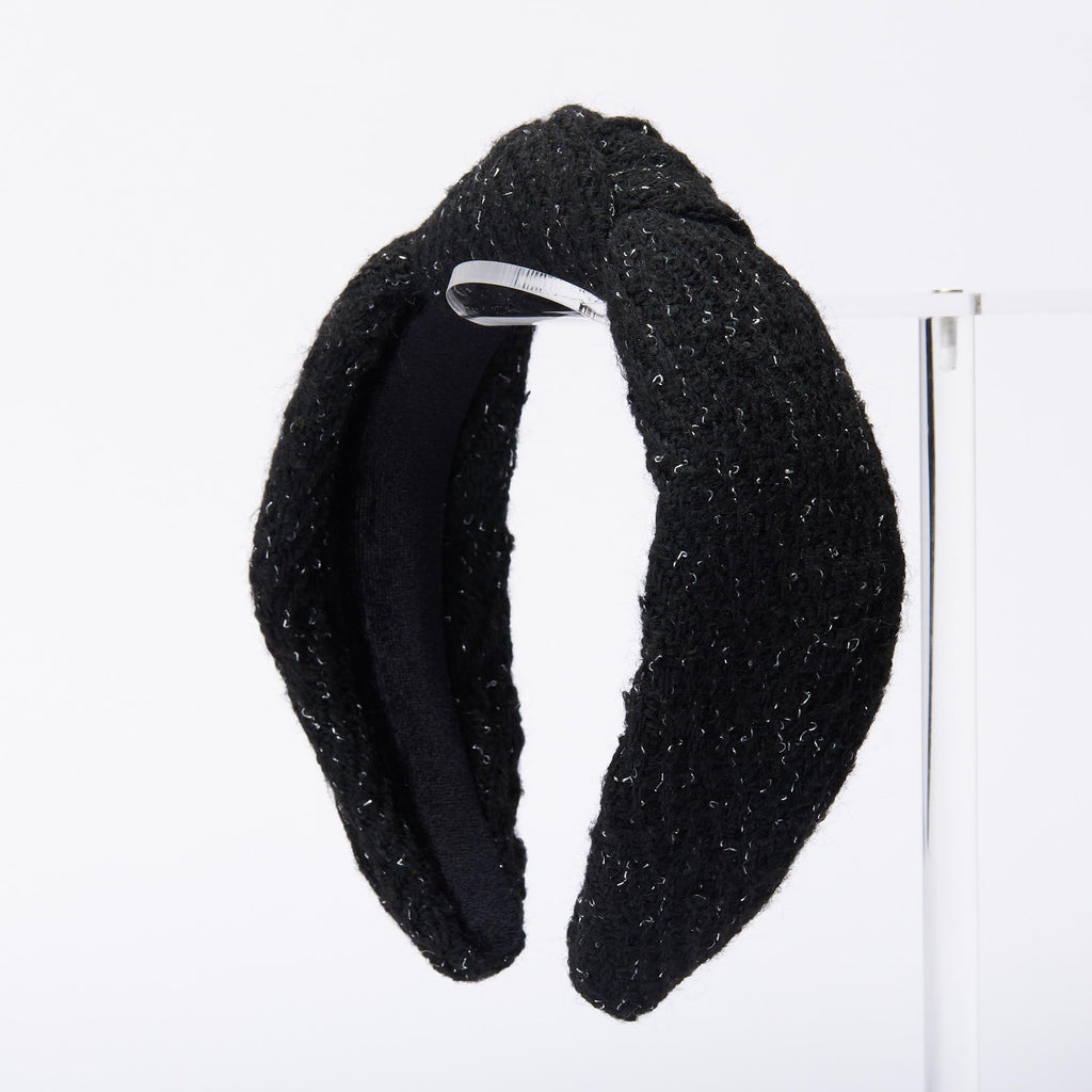 FunCosta Knotted Headband for Women – Wide, Hand-Sewn, Black with Snow