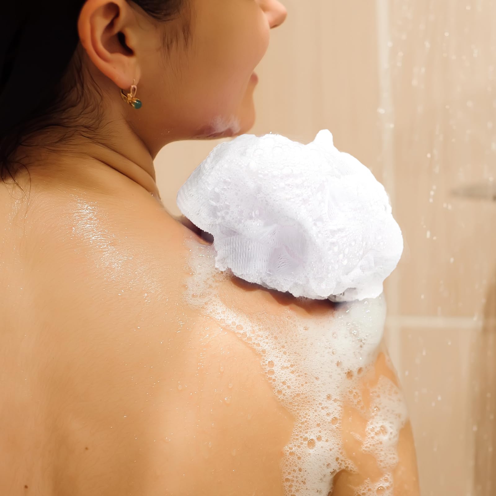 Funnymoom 12 Pcs Travel Size Loofah with Case – Portable White Bath Sponges (25g Each)