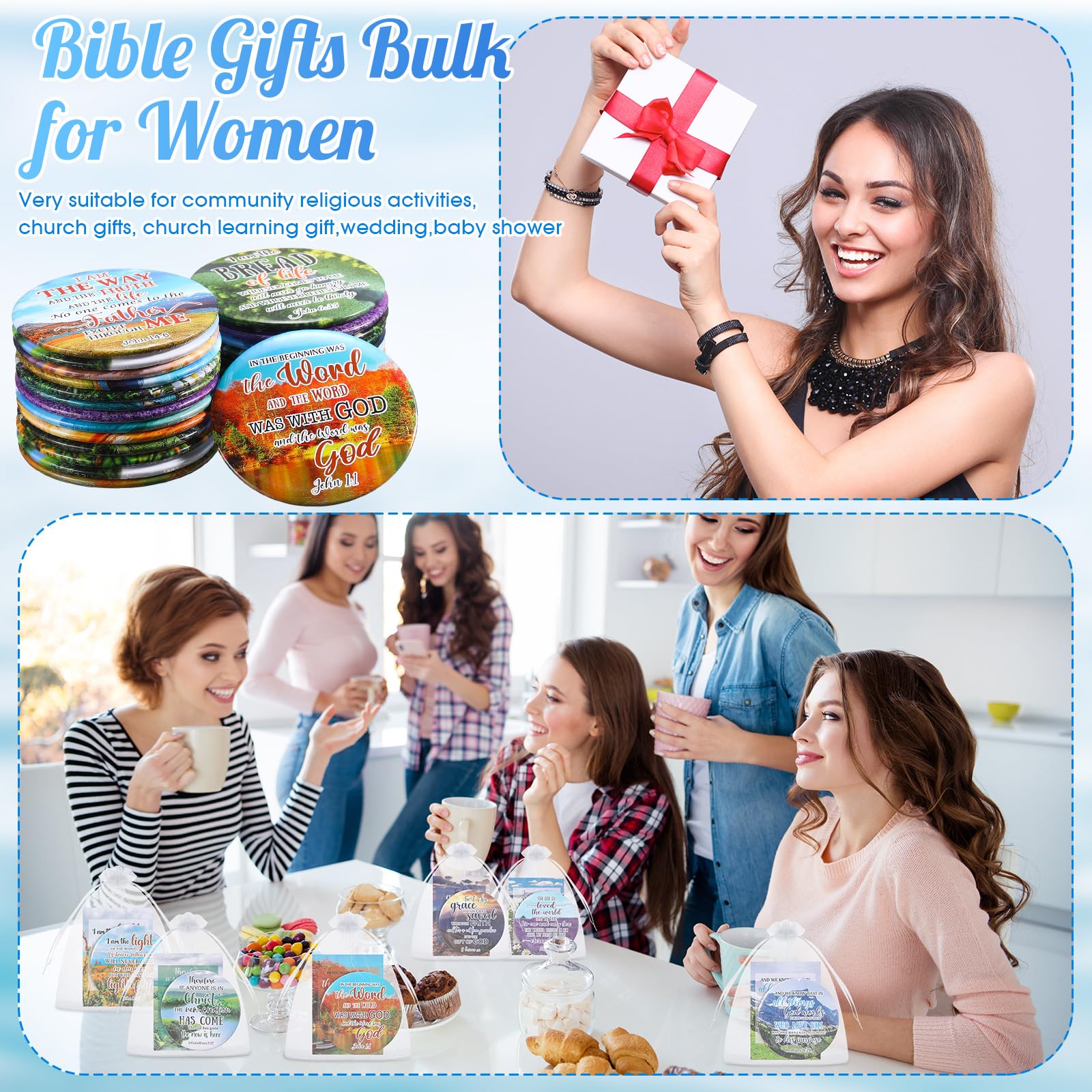 Funnymoom 48-Piece Bible Verse Compact Mirrors Gift Set for Women – Cards & Organza Bags