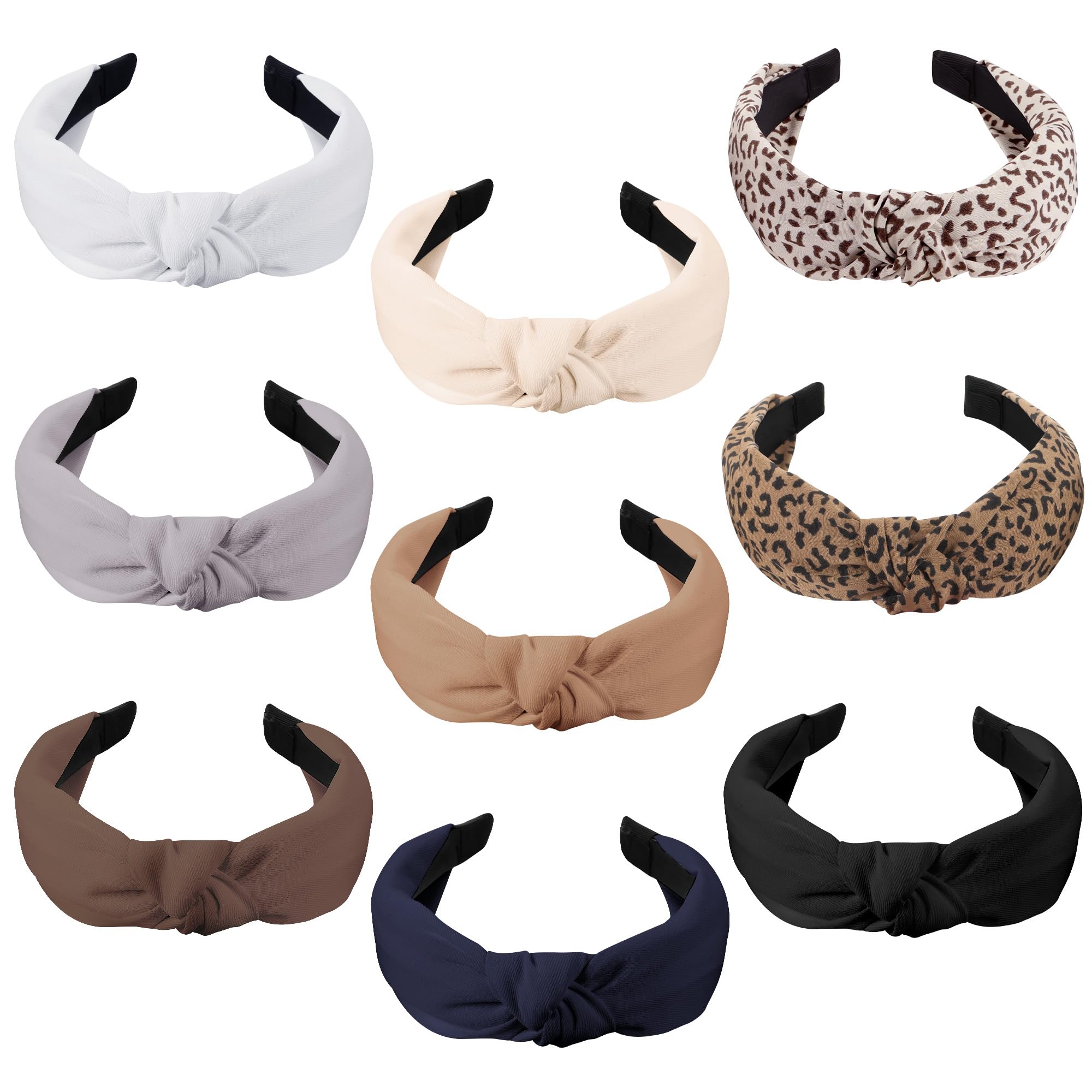 Funtopia Headbands for Women – 9-Piece Leopard Print Knot Headbands Set
