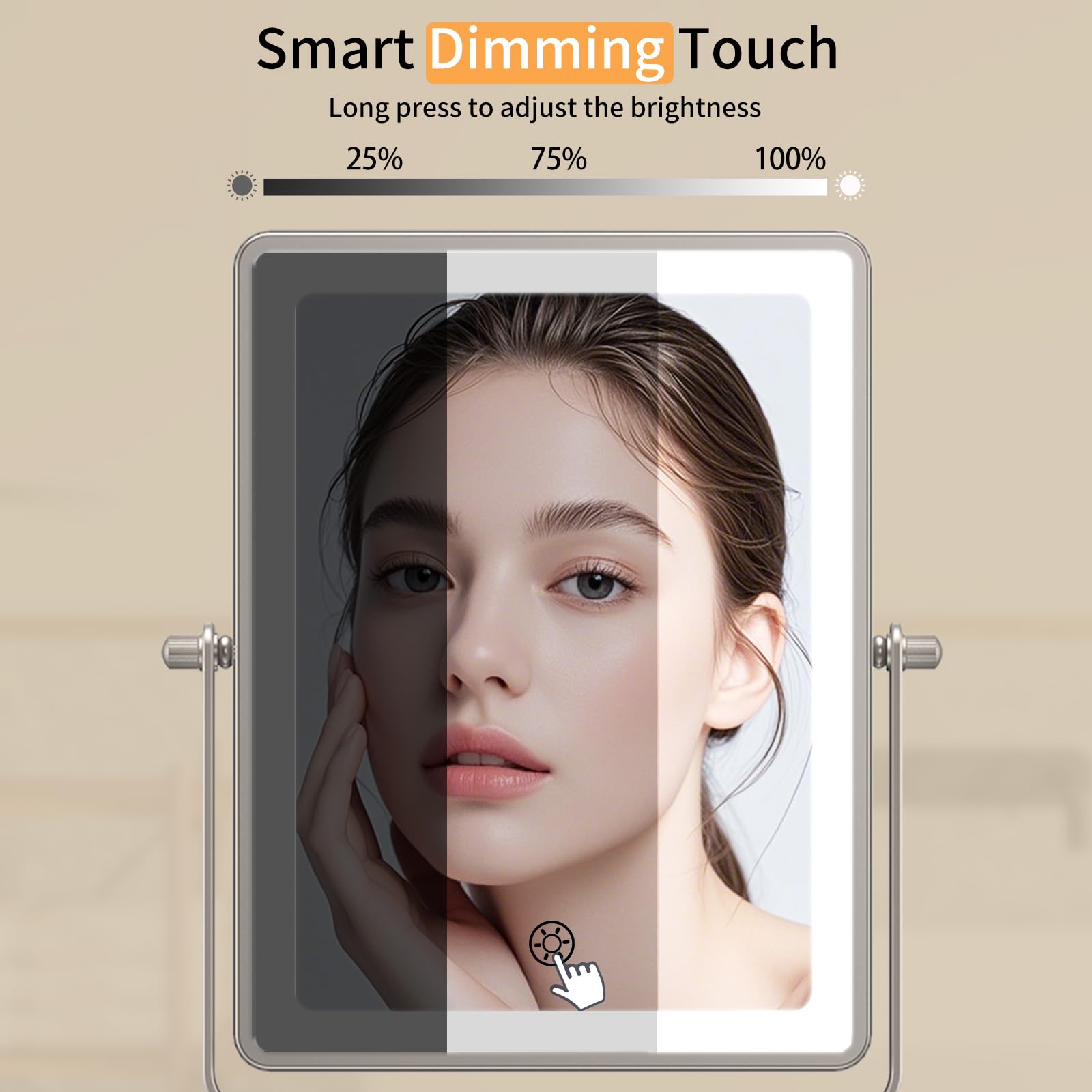 FUNTOUCH 5000mAh Rechargeable Wall Mounted Makeup Mirror - 8.7-inch - 1X/30X Magnification - Dimmable 3-Color LED