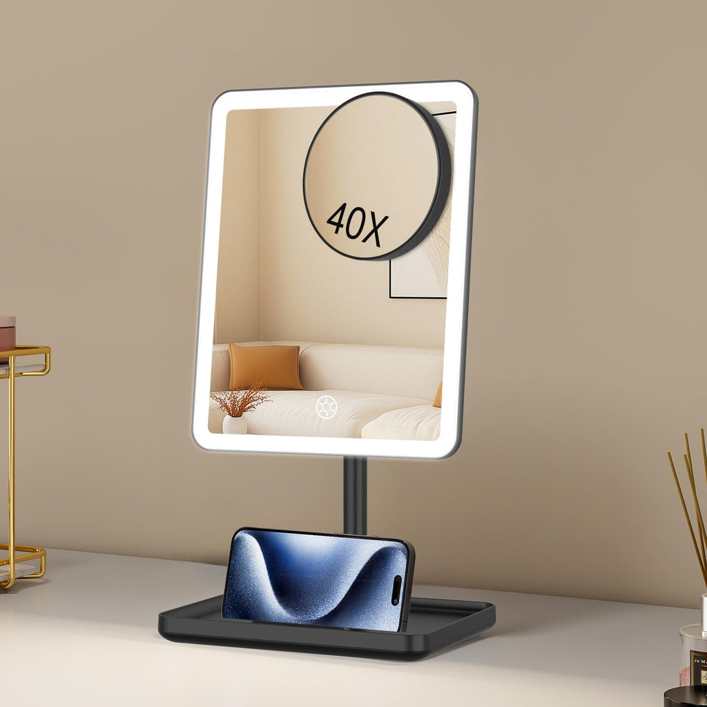 FUNTOUCH Vanity Mirror with Lights – 40X Detachable Magnifier, 84 LEDs, 3 Lighting Modes