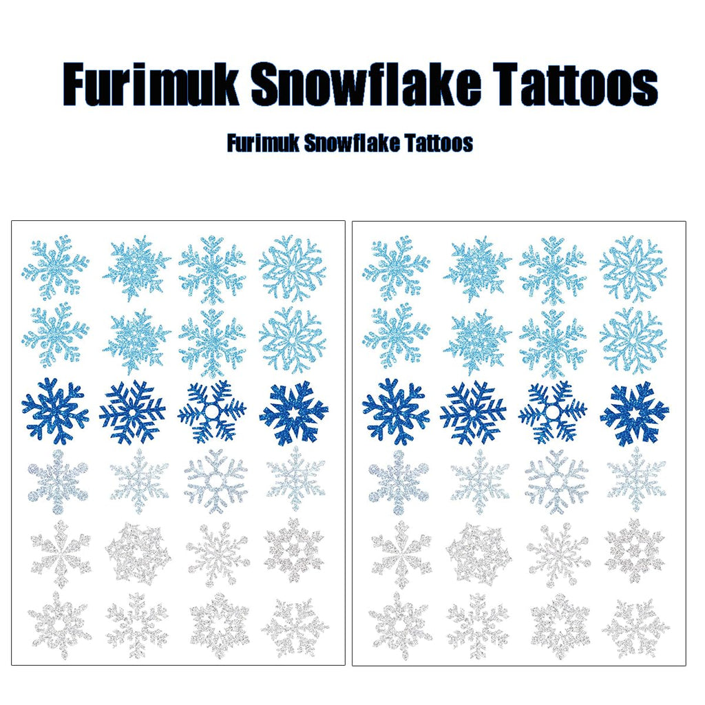 Furimuk Snowflake Glitter Temporary Tattoos – 5 Sheets Blue Silver Snowflakes for Kids & Adults