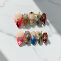 FURNUNUBI Handmade Almond Press-On Nails - 3D Hearts, Stars, Flames & Cherry Motifs - Pink