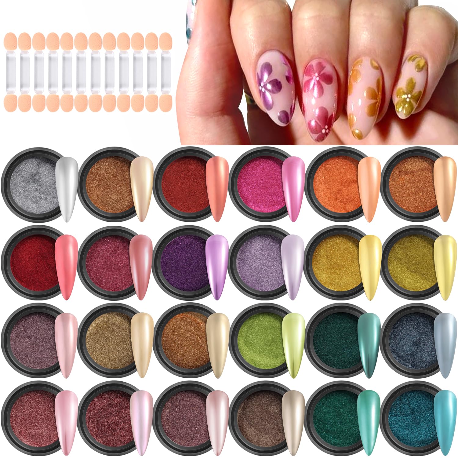 Furtherpretty Chrome Nail Powder Kit – 24 Colors Mirror Finish (36Pcs)
