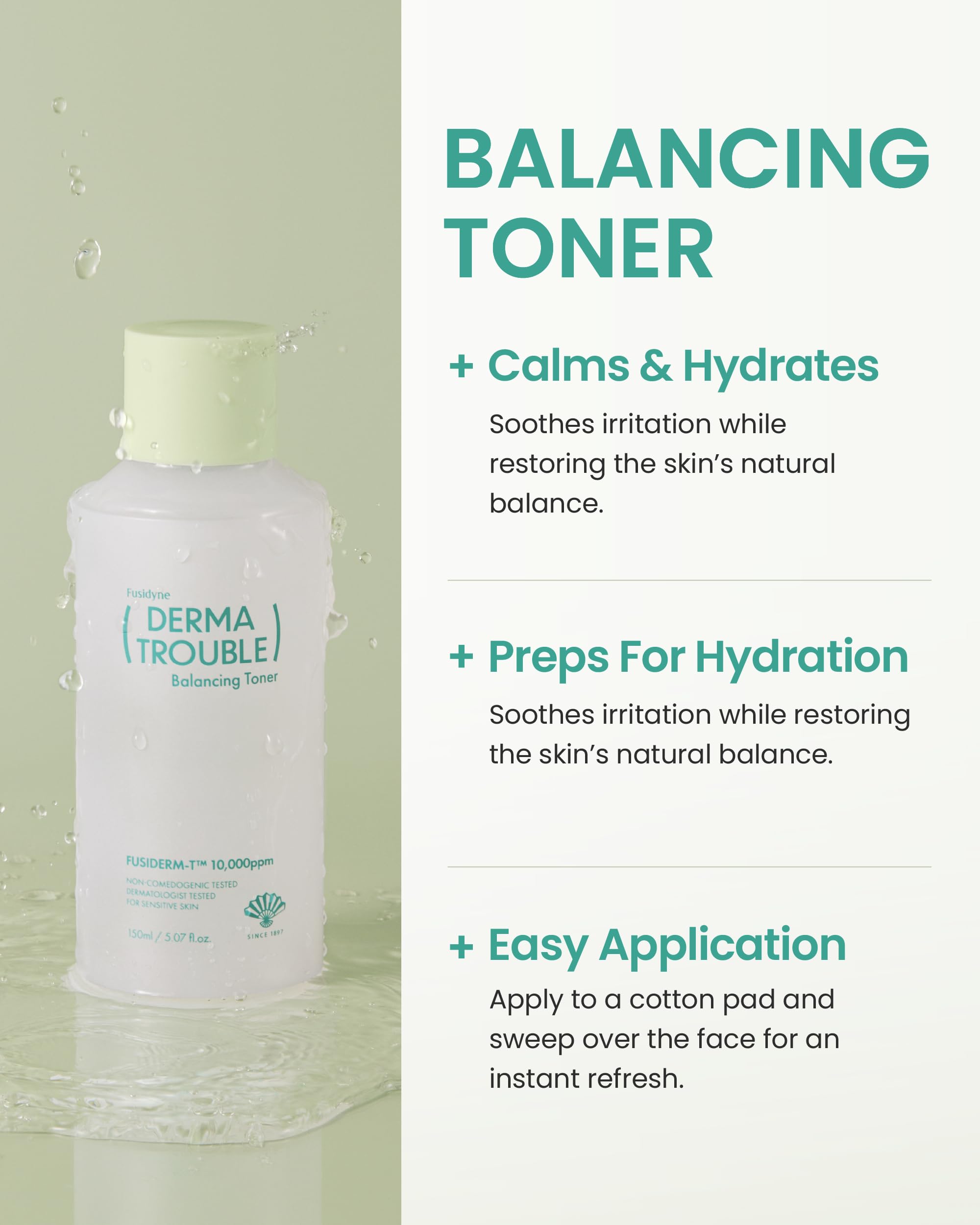 FUSIDYNE Derma Trouble Balancing AC 3 Step Kit – Soothing, Sebum-Control for Blemish-Prone Skin