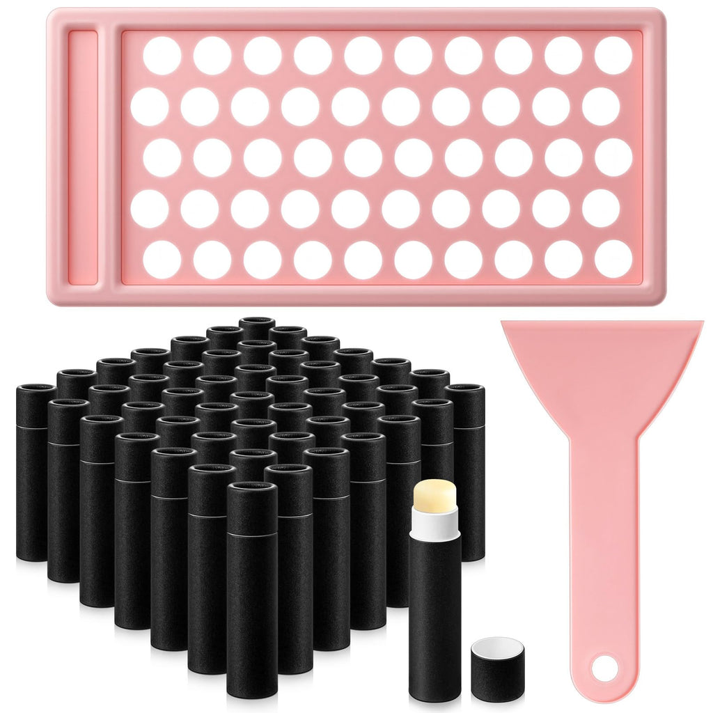 Fuyoooo 50 Pcs Paperboard Lip Balm Tubes with Tray & Spatula — 5g Black DIY Containers