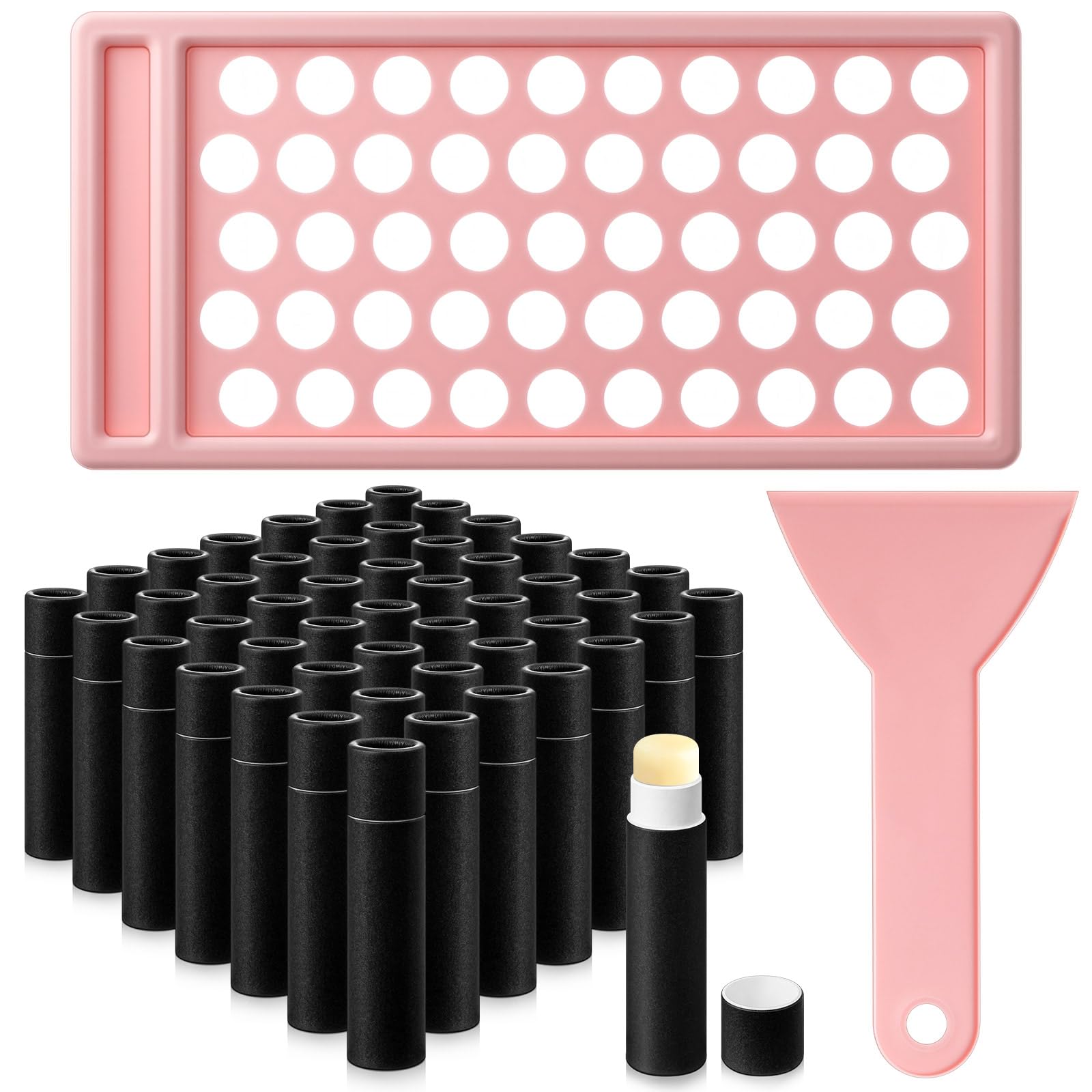 Fuyoooo 50 Pcs Paperboard Lip Balm Tubes with Tray & Spatula — 5g Black DIY Containers