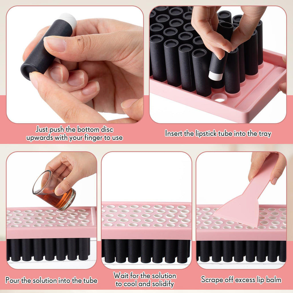 Fuyoooo 50 Pcs Paperboard Lip Balm Tubes with Tray & Spatula — 5g Black DIY Containers