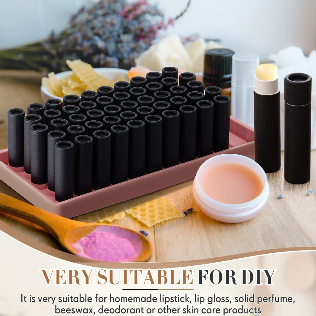 Fuyoooo 50 Pcs Paperboard Lip Balm Tubes with Tray & Spatula — 5g Black DIY Containers