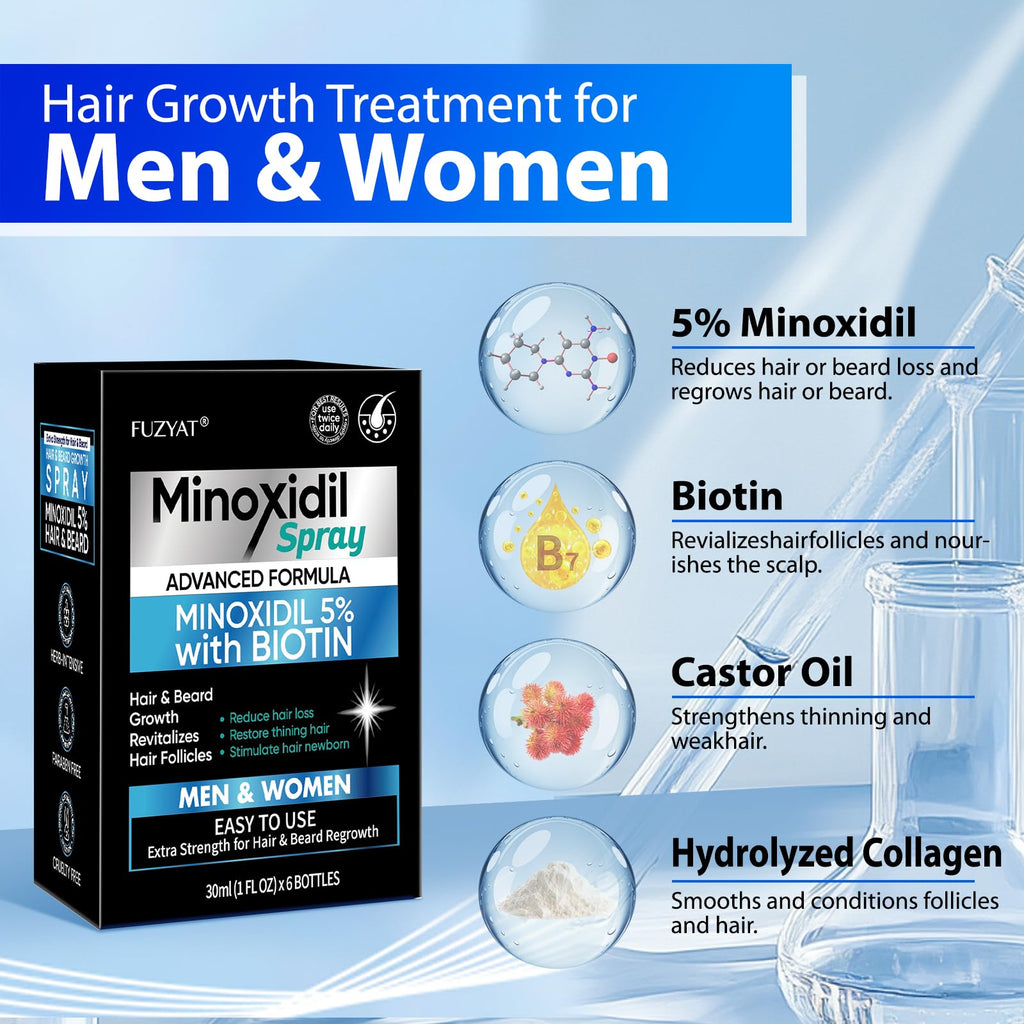 FUZYAT 5% Minoxidil Spray – Biotin-Enhanced Hair Growth for Men & Women, 180ml