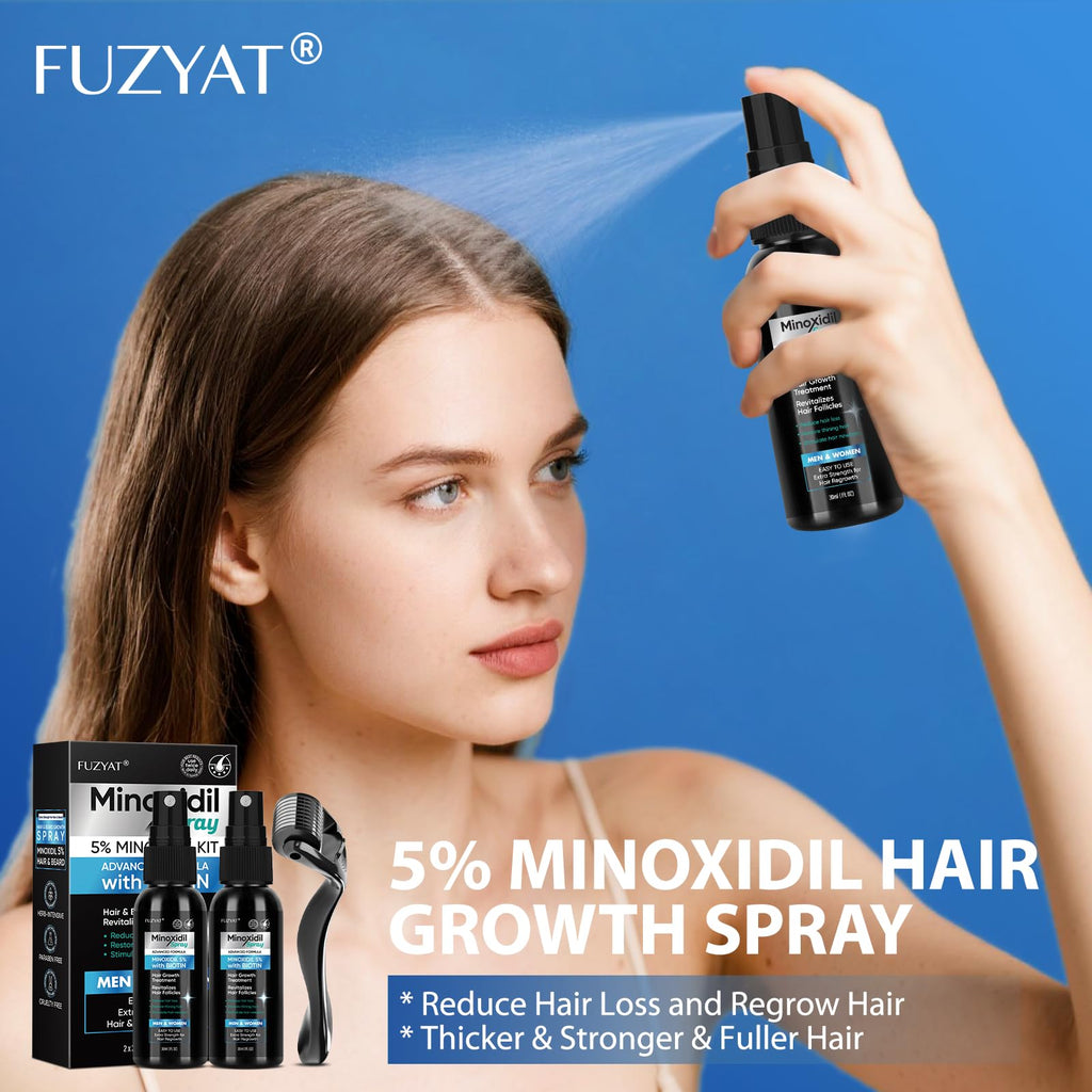 FUZYAT 5% Minoxidil Spray Kit – Hair Growth for Men & Women, 2-Pack