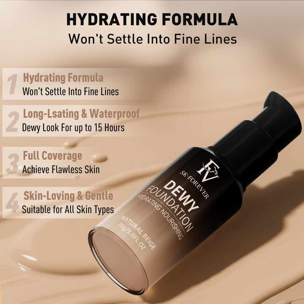 FV Full Coverage Liquid Foundation — Hydrating, Waterproof, Long-Lasting (Natural Beige)