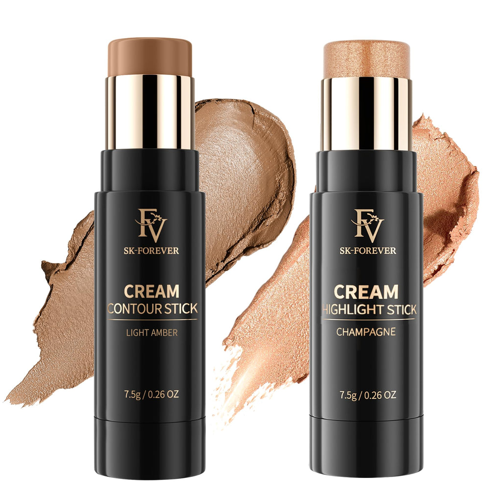 FV Cream Contour & Highlighter Stick – Light Amber & Champagne, Long-Lasting & Waterproof Finish