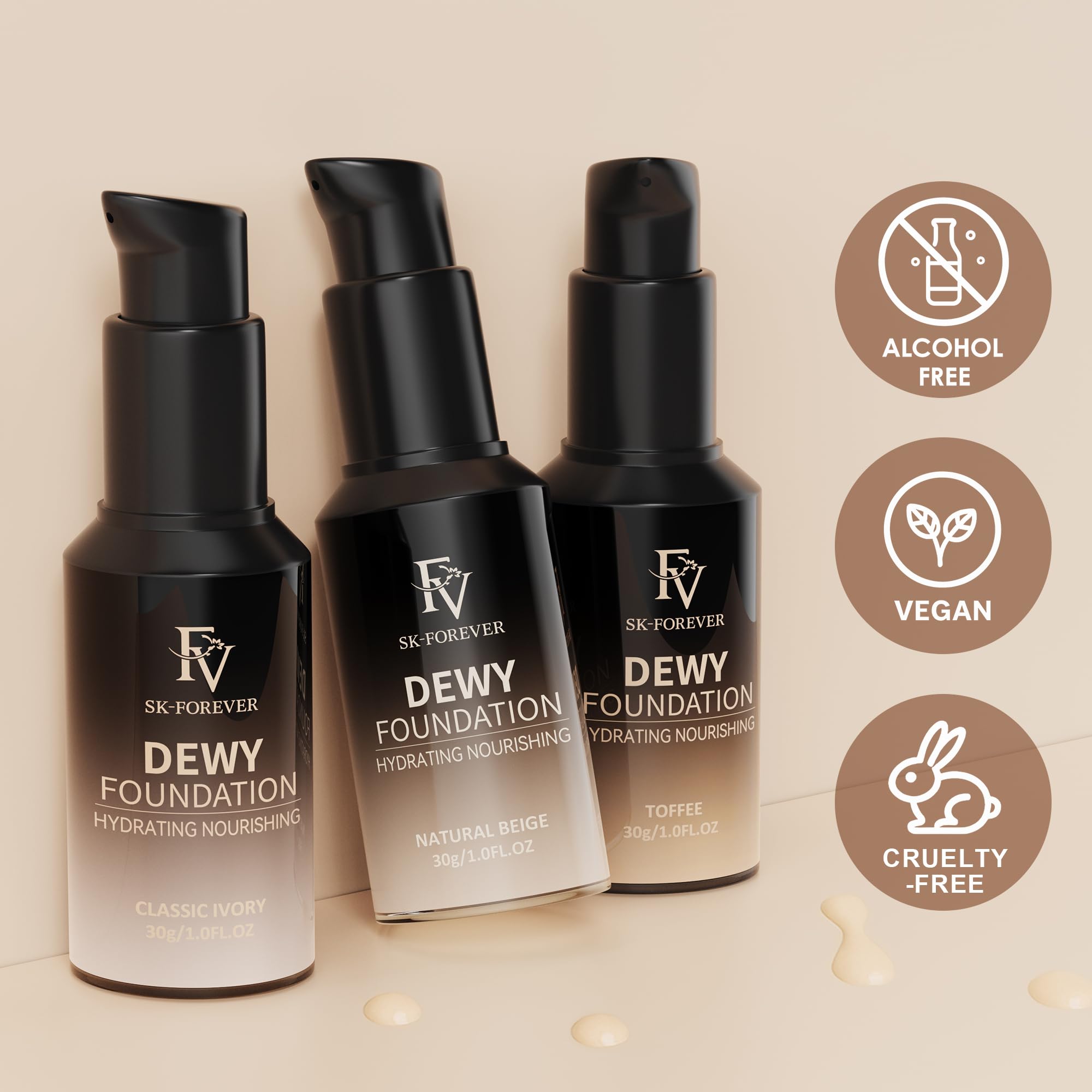 FV Full Coverage Liquid Foundation — Hydrating, Waterproof, Long-Lasting (Natural Beige)
