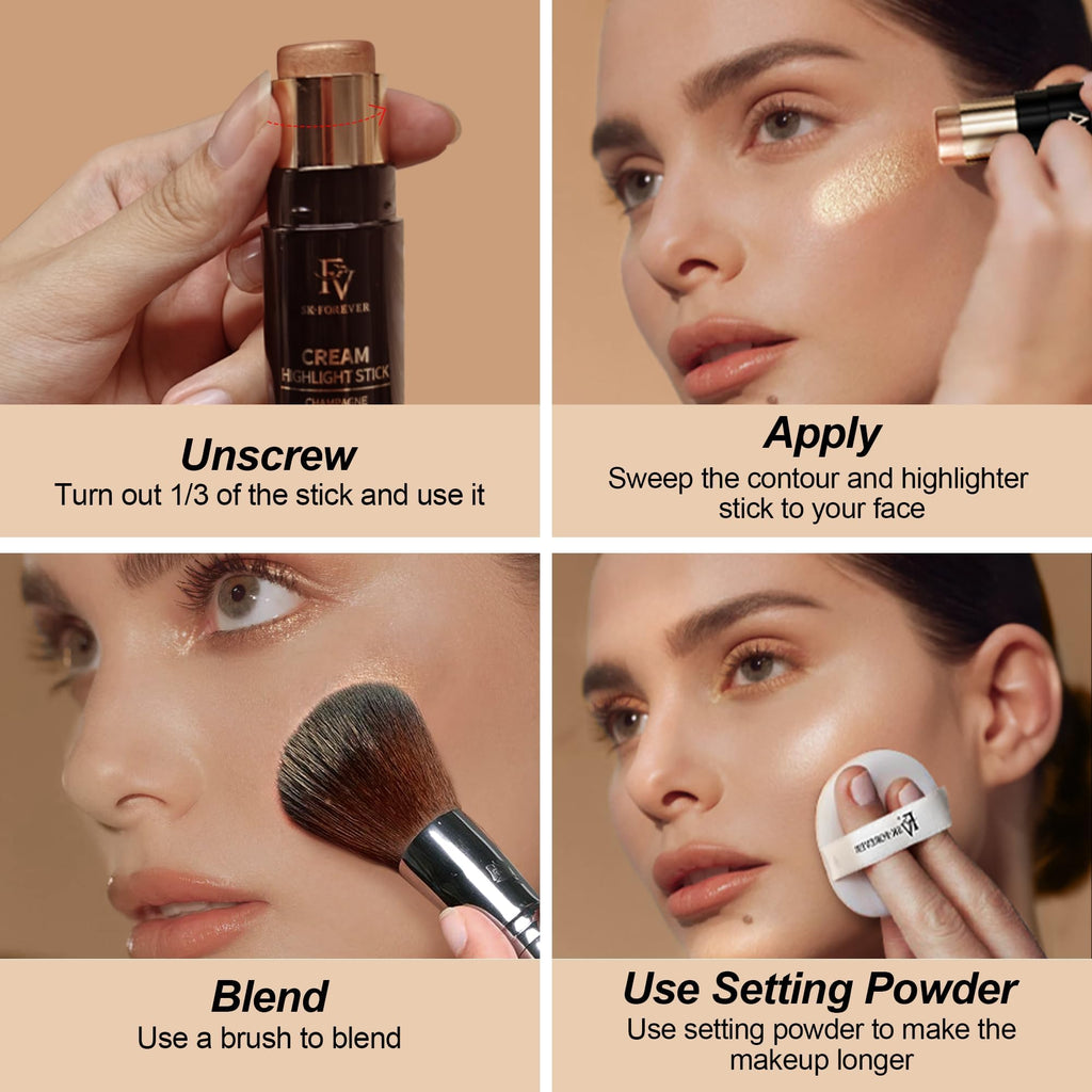 FV Cream Contour & Highlighter Stick – Light Amber & Champagne, Long-Lasting & Waterproof Finish