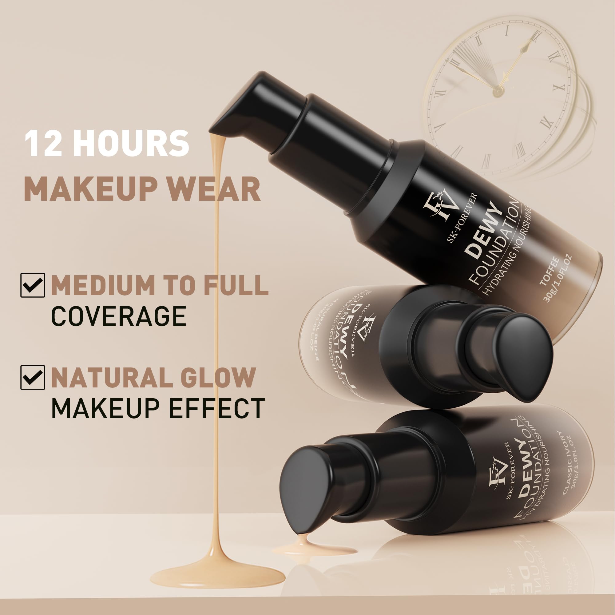 FV Full Coverage Liquid Foundation — Hydrating, Waterproof, Long-Lasting (Natural Beige)