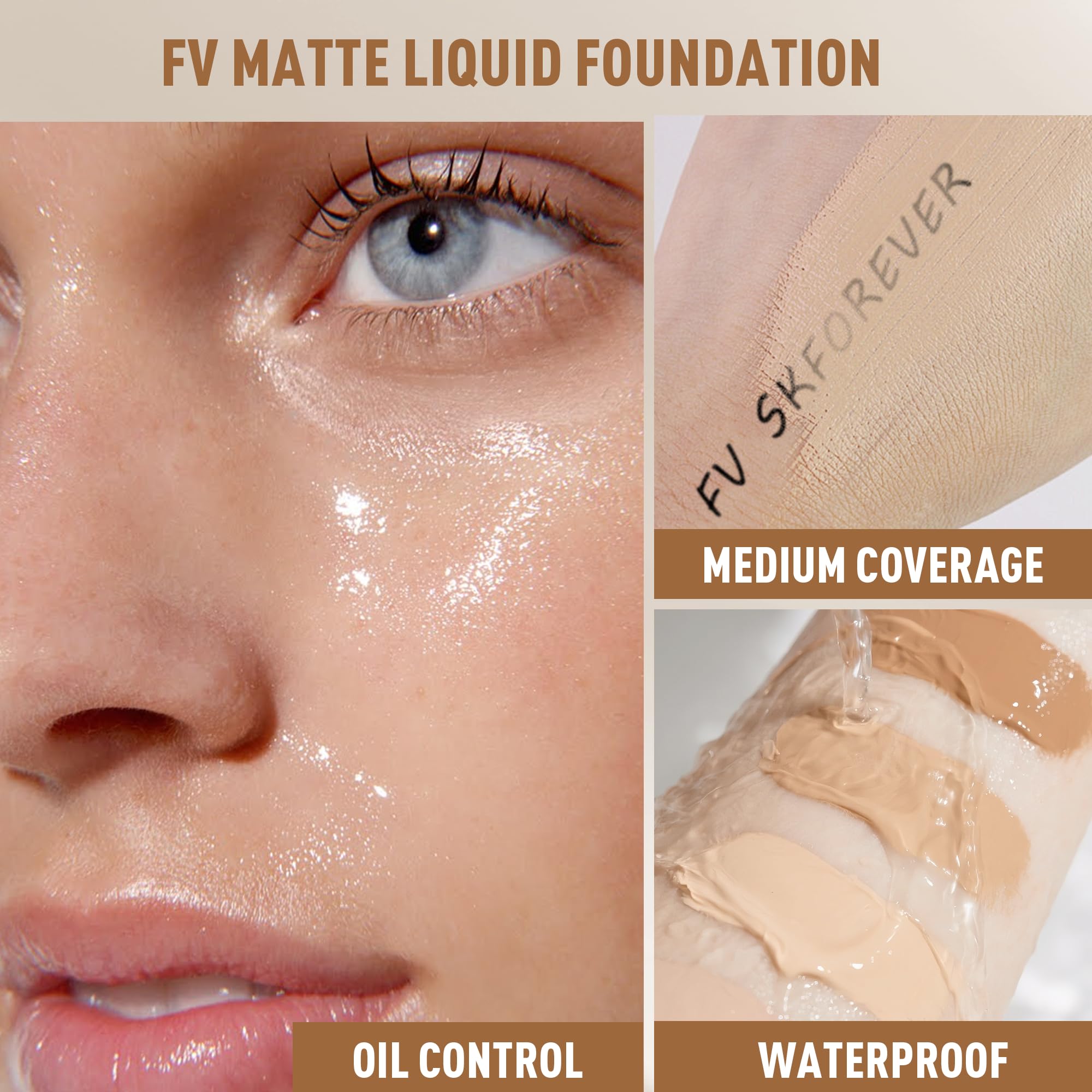 FV 2 Pack Waterproof Foundation – Lightweight, Medium Coverage, Matte Finish, Long-Lasting Oil Control for Oily Normal Skin (Natural Beige, 1.05 fl oz)