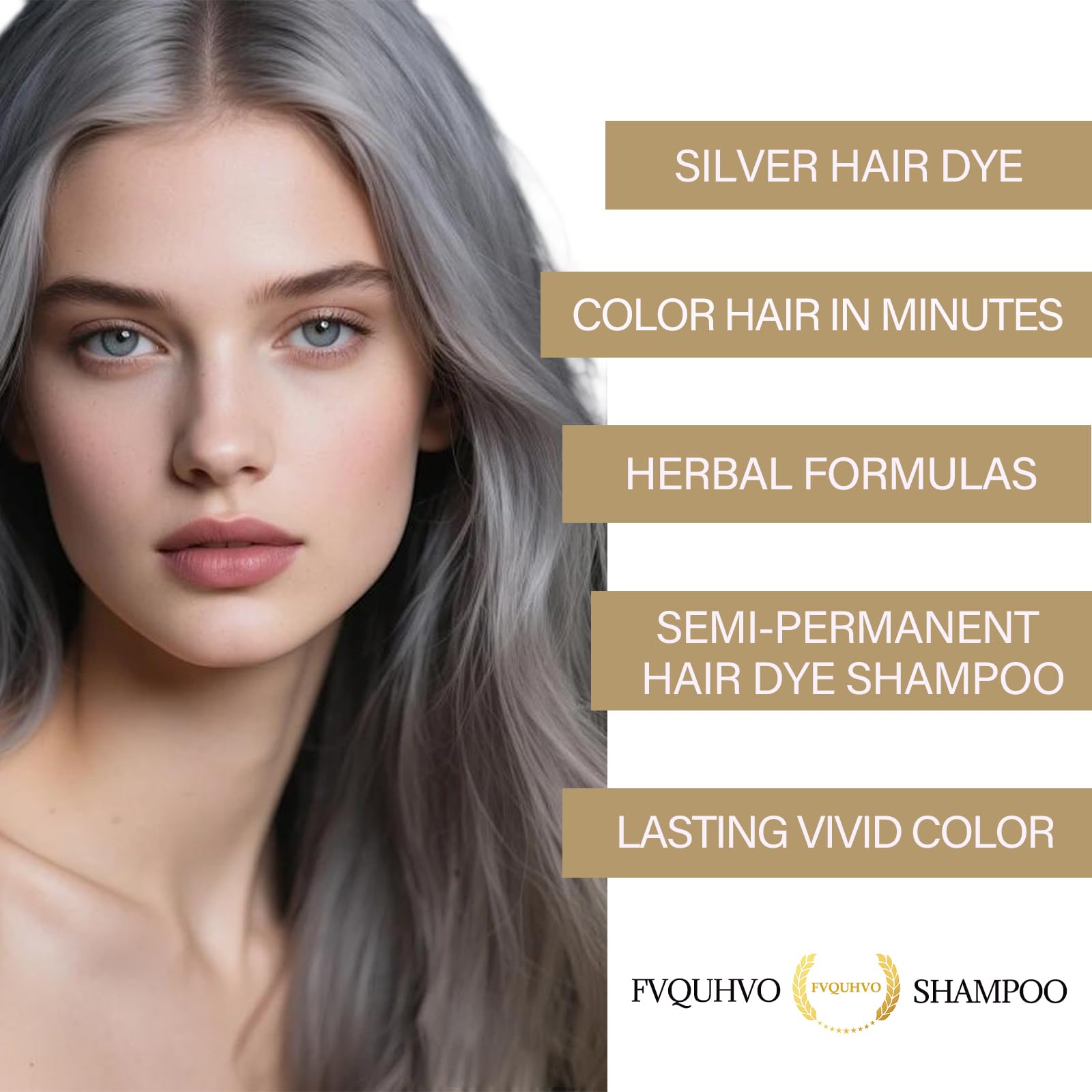 Fvquhvo Silver Gray Hair Dye Shampoo – 16.9 Fl Oz, 3-in-1 Hair Color, Ammonia-Free