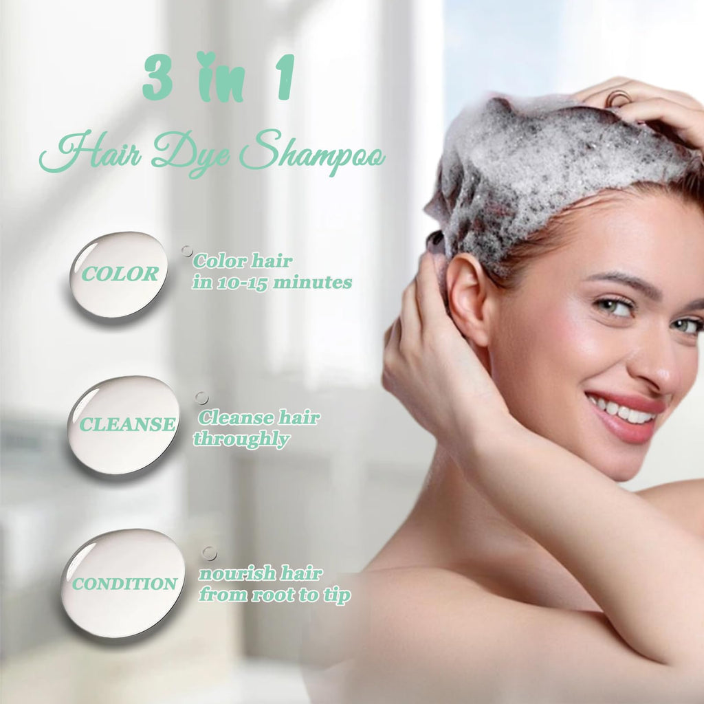 Fvquhvo Brown Hair Dye Shampoo — Covers Grays in Minutes, 3-in-1 Color, Shampoo & Conditioner