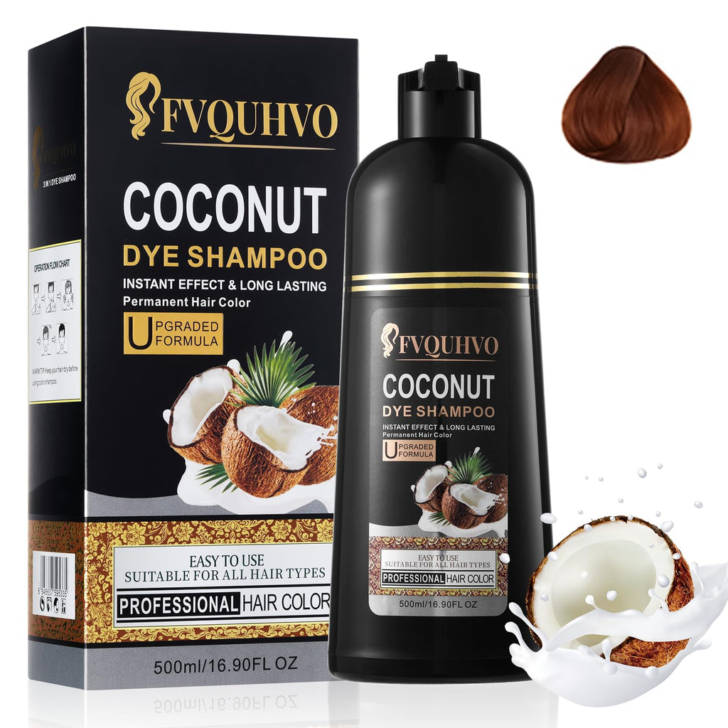 Fvquhvo Dark Brown Hair Dye Shampoo – 3-in-1 Coconut Color, Gray Coverage, 16.9 oz
