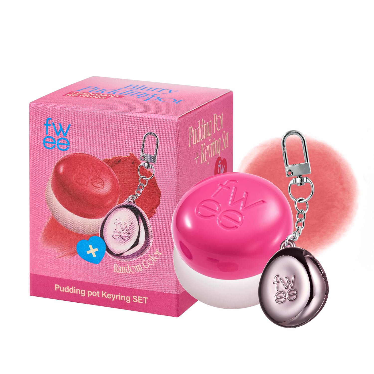 fwee Blurry Pudding Pot + Keychain Set – Airbrushed Blush & Lip, Buildable Pigment, Lightweight, Soft Matte Finish (Skirt Peachy Pink) 0.17 oz