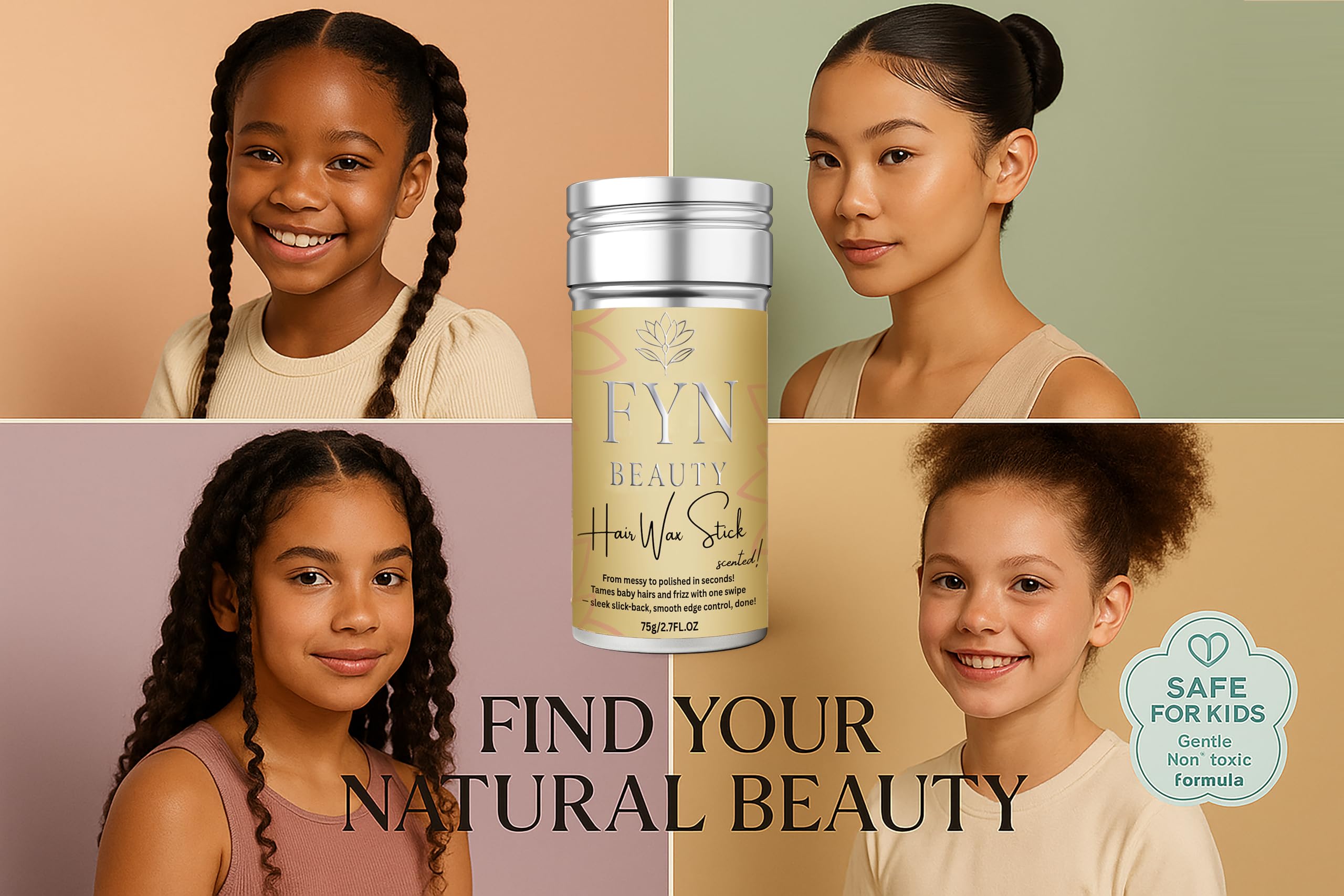 FYN Beauty Hair Wax Stick | Edge Control for Women & Kids | Sleek Back & Flyaway Tamer | 2.7 Fl Oz