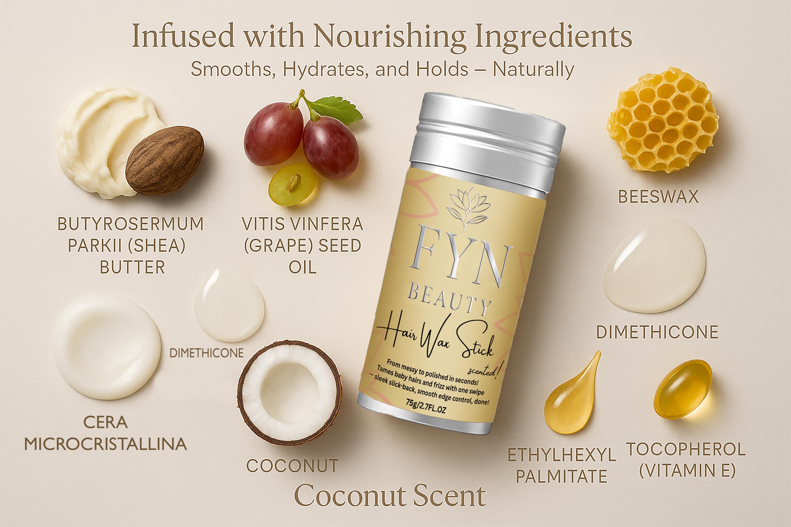 FYN Beauty Hair Wax Stick | Edge Control for Women & Kids | Sleek Back & Flyaway Tamer | 2.7 Fl Oz
