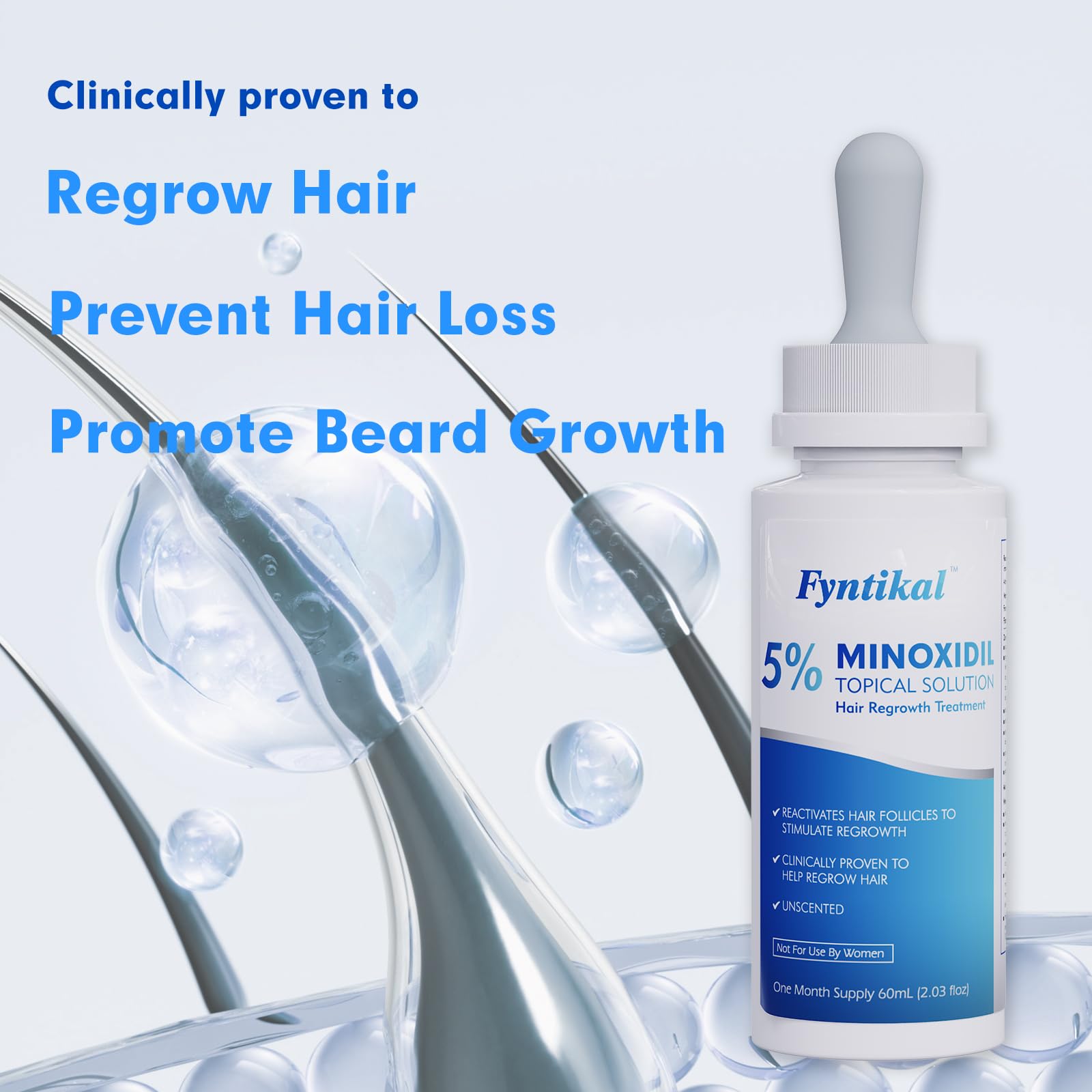 Fyntikal 5% Minoxidil for Men – Hair & Beard Growth, Non-Greasy Topical Solution, 3-Month Supply