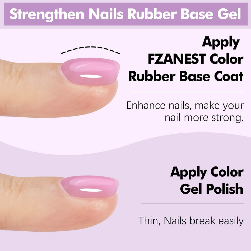 FZANEST Builder Gel Nail Kit – 6-Color Milky White & Nude Pink Rubber Base for Thickening & Extensions