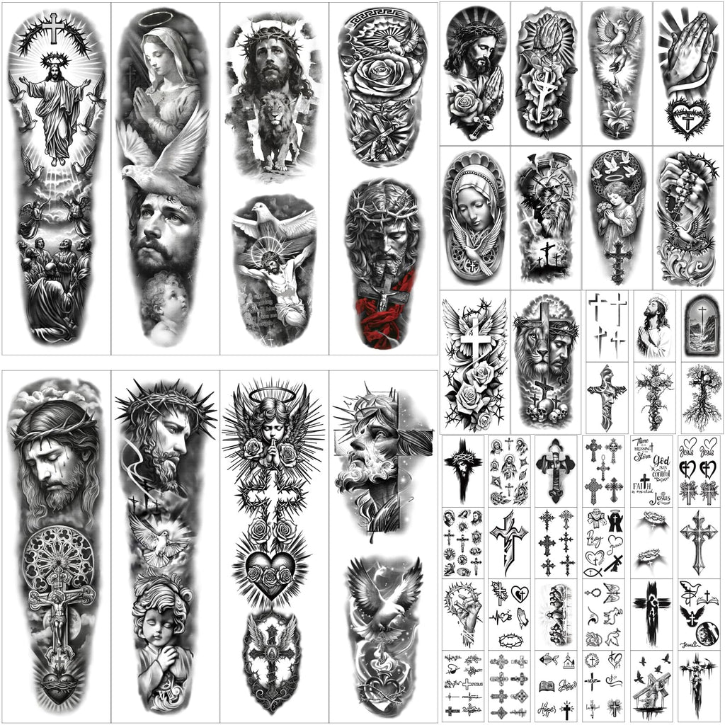 Gabizafia 48 PCS Large Christian Temporary Tattoos – Realistic Jesus Cross & Bible Symbols (Waterproof)