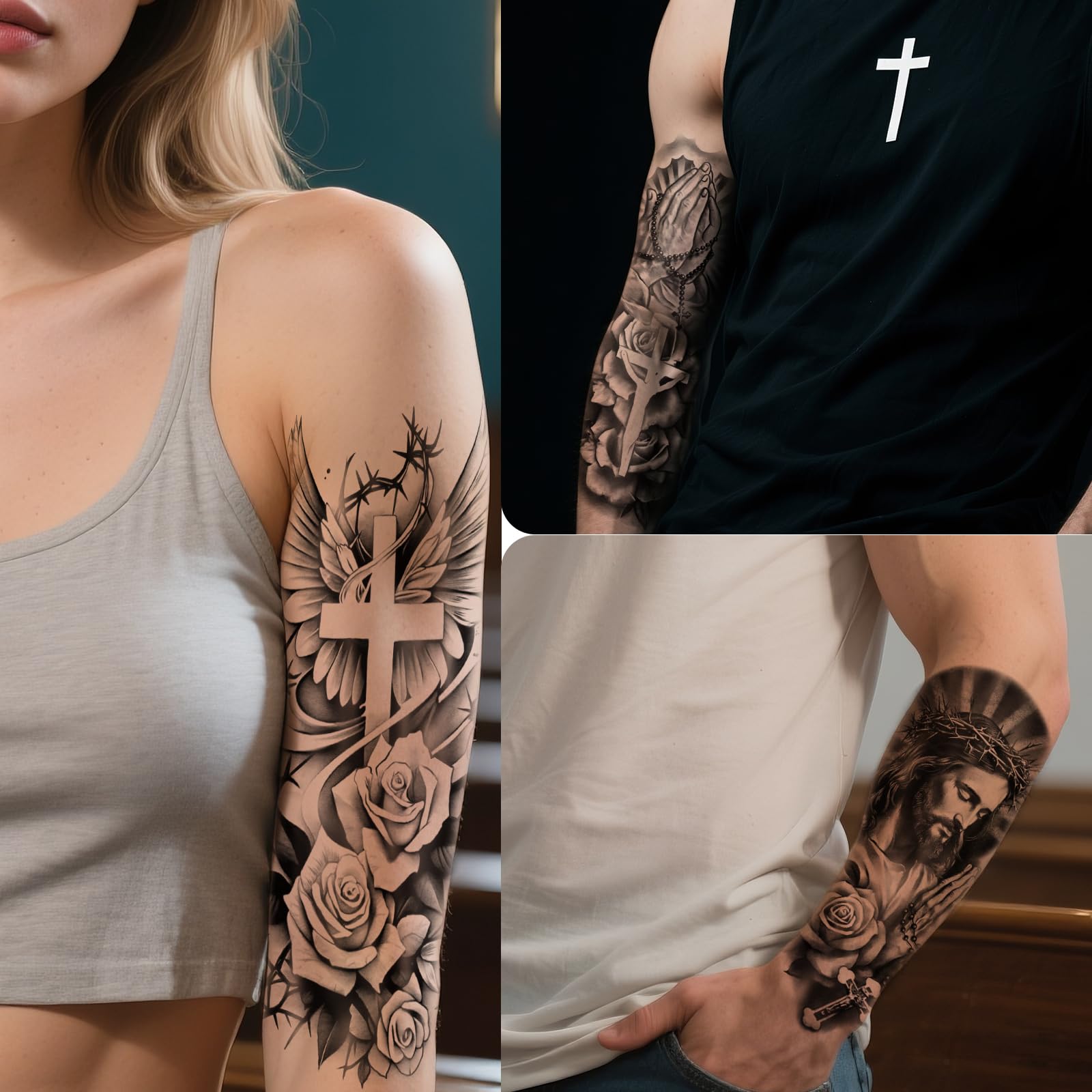 Gabizafia 48 PCS Large Christian Temporary Tattoos – Realistic Jesus Cross & Bible Symbols (Waterproof)