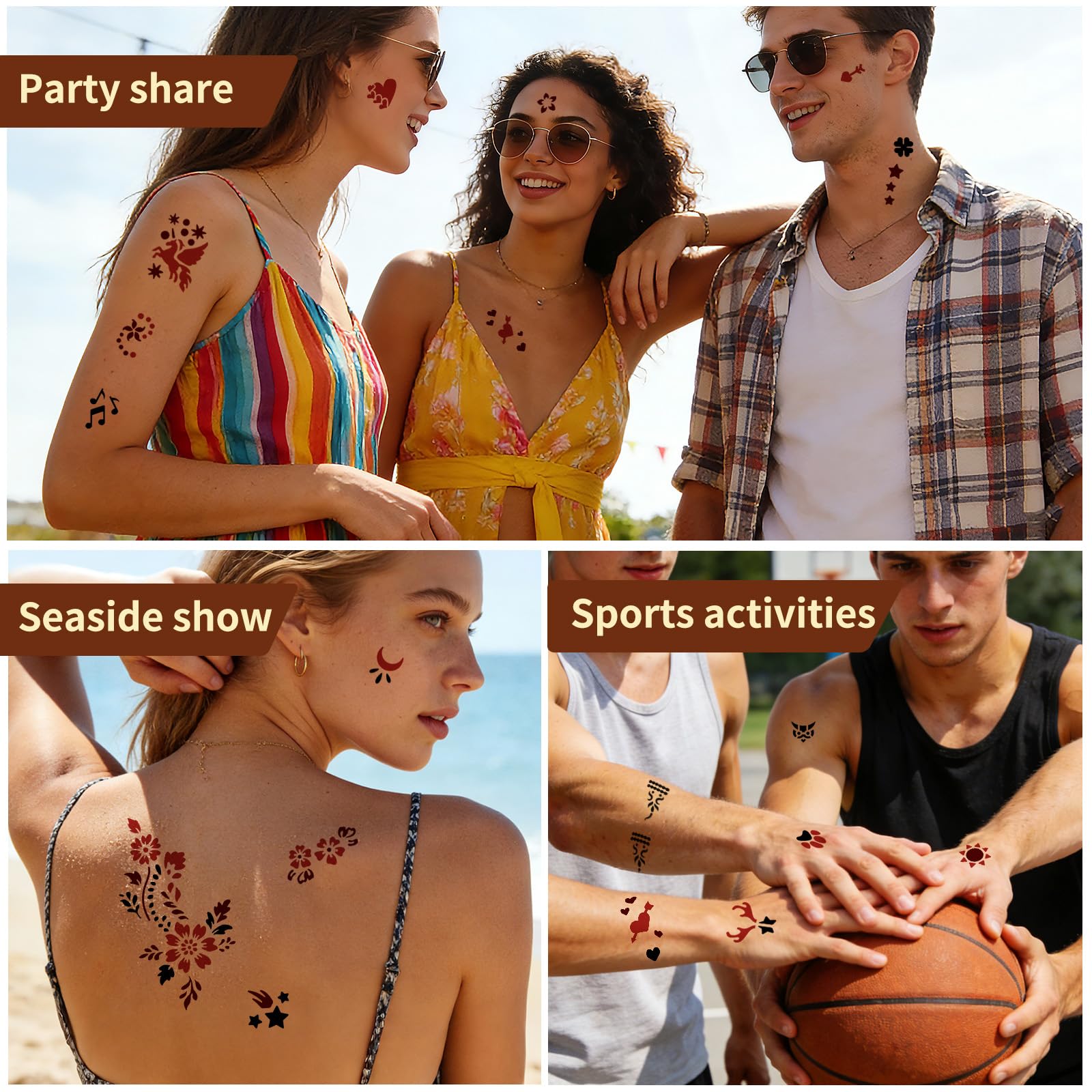 Gabizafia 136 PCS Temporary Tattoo Stencil Kit – 6-Color Ink Set for DIY Mehndi Body Art