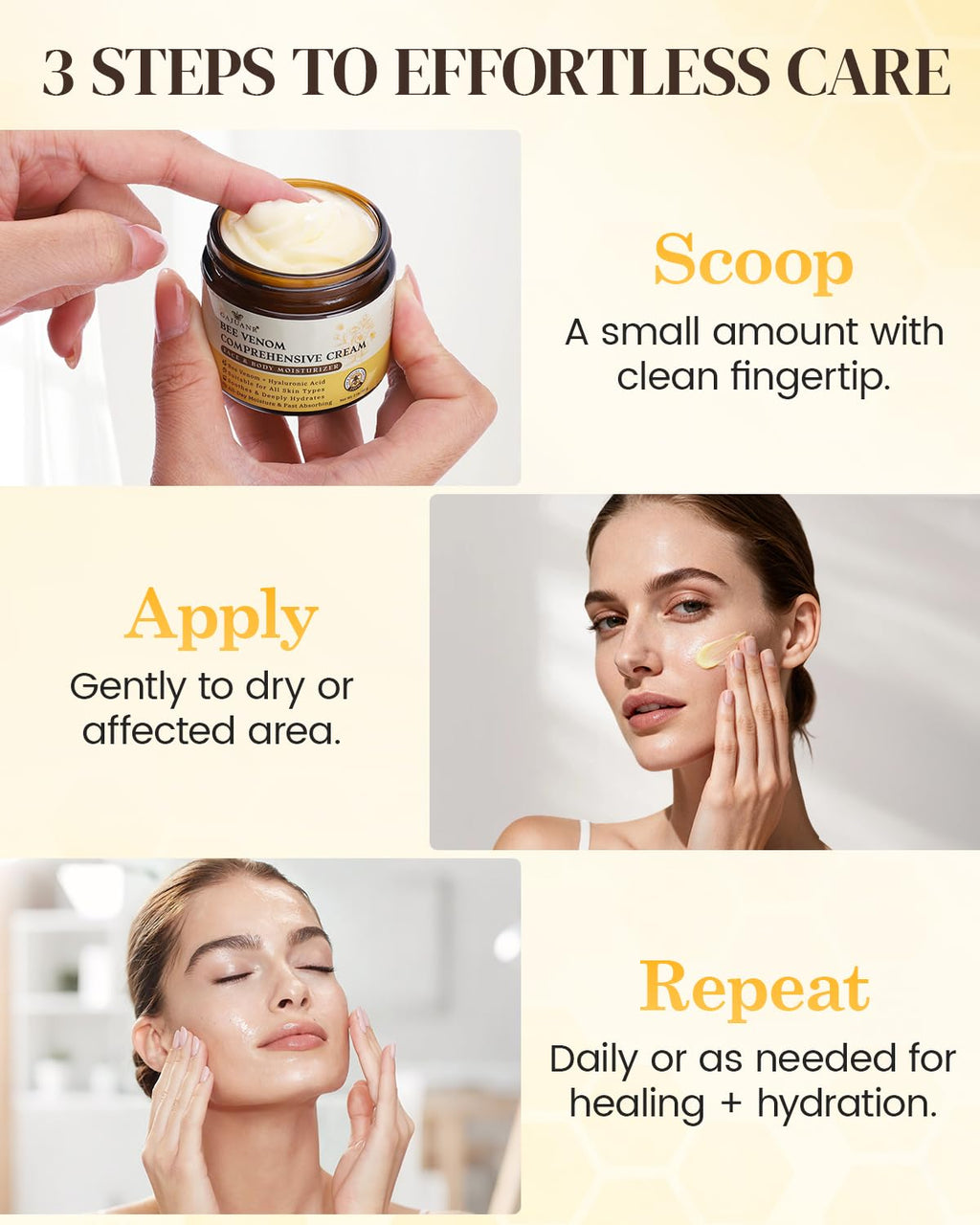 GAJUANR Bee Venom Moisturizing Cream – All-in-One Nourishing Cream with Hyaluronic Acid, Lightweight Daily Moisturizer (2 x 60g)