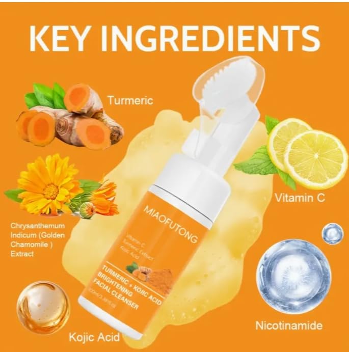GALHJCZ Turmeric Facial Cleanser 3pc Set – Foaming Turmeric Wash for All Skin Types