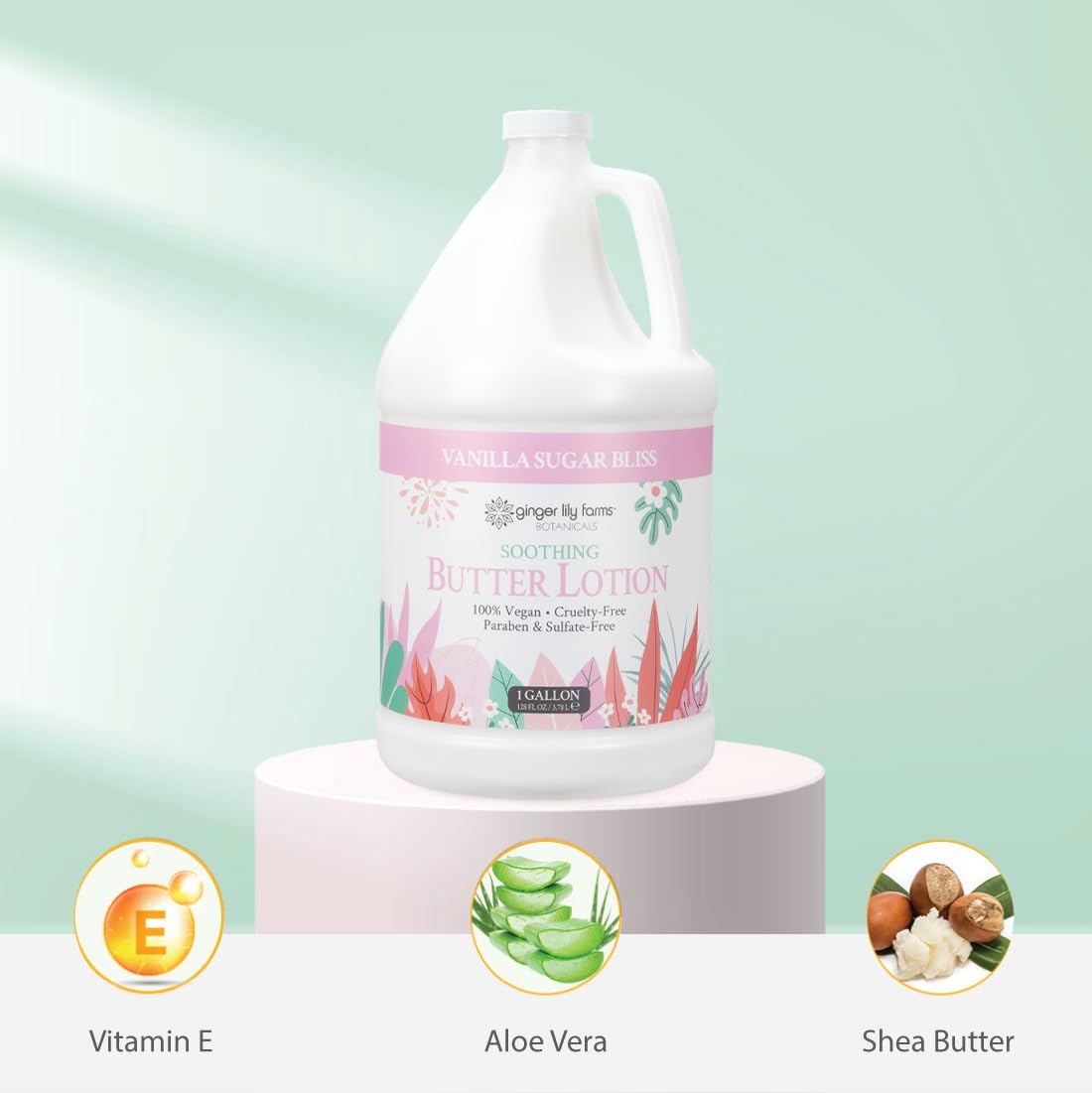 Ginger Lily Farms Botanicals Soothing Butter Lotion – 1 Gallon Refill, Vegan & Cruelty-Free, Vanilla Sugar Bliss