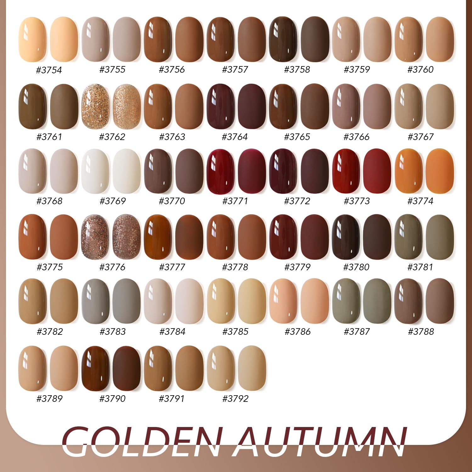 GAOY 42 Pcs Gel Nail Polish Kit – Fall Brown-Red Glitter Colors with Glossy and Matte Top Coat